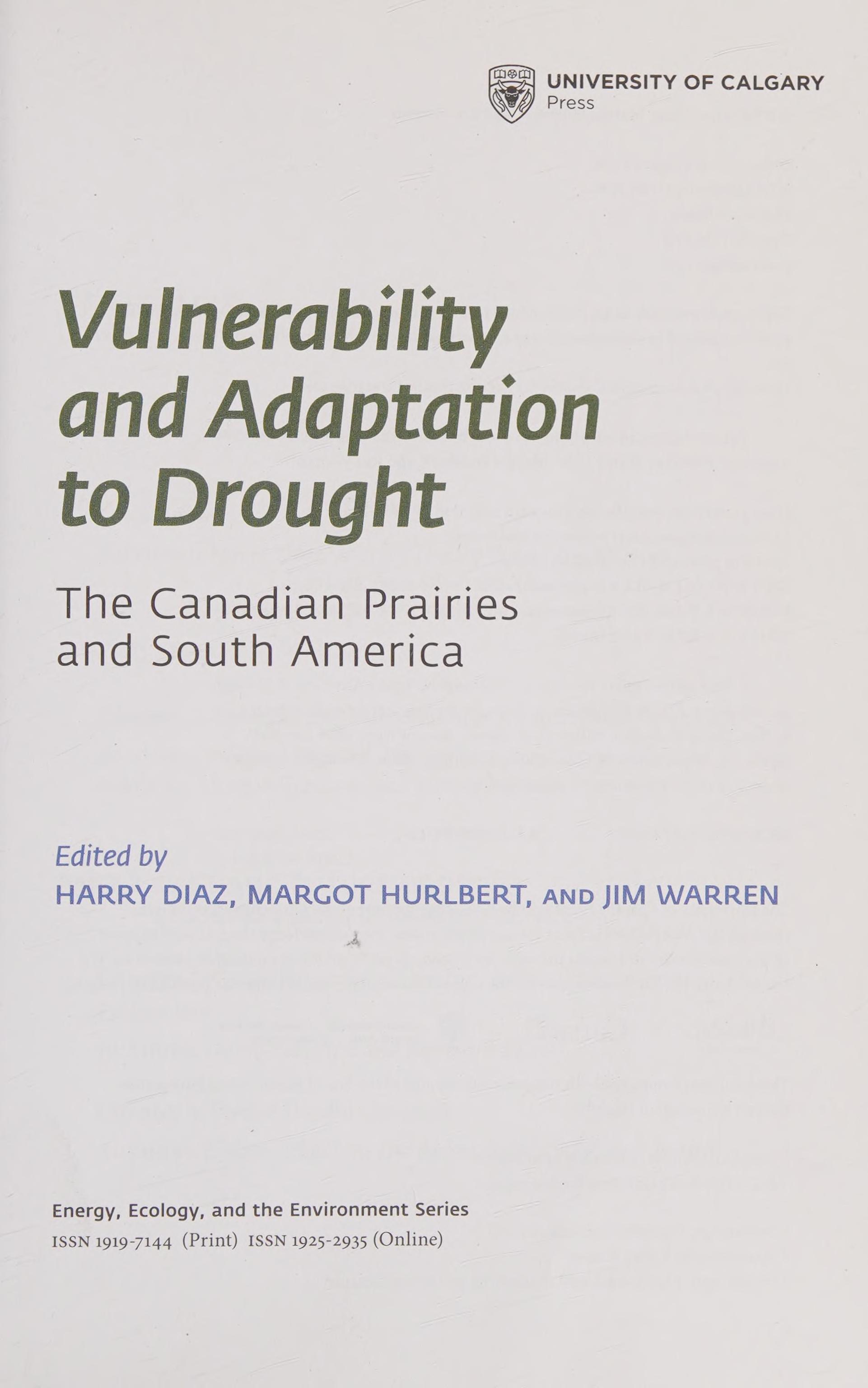 Vulnerability and Adaptation to Drought on the Canadian Prairies