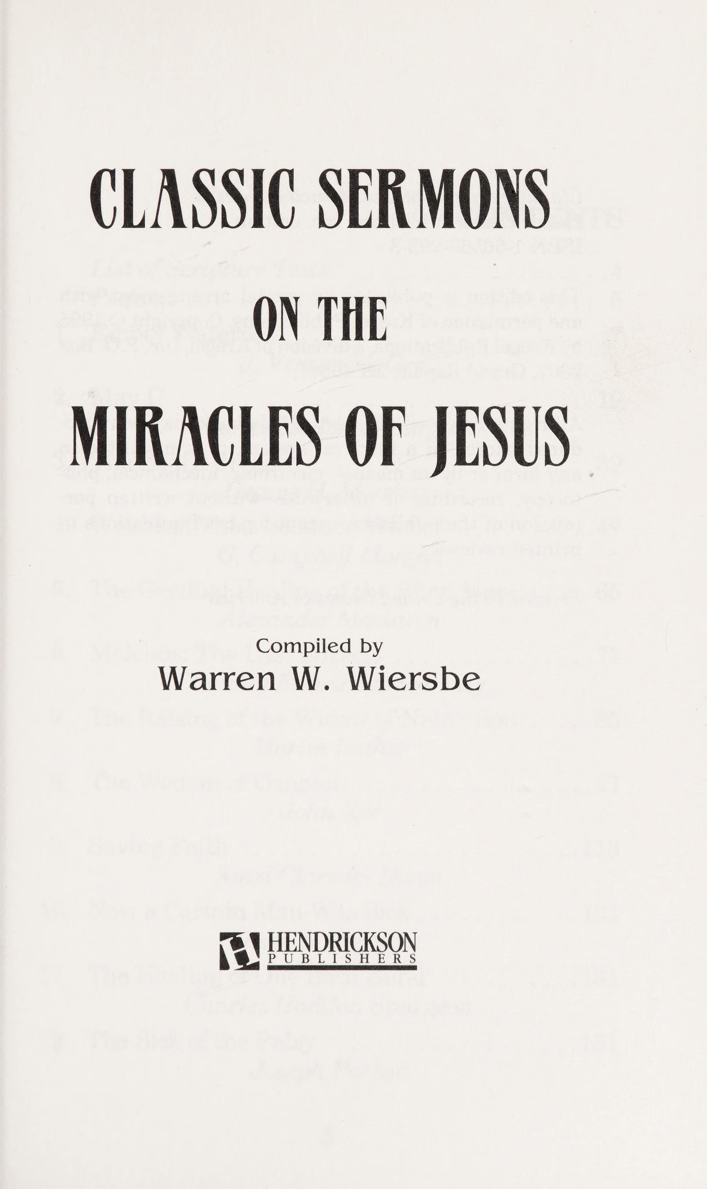 Classic Sermons On The Miracles Of Jesus