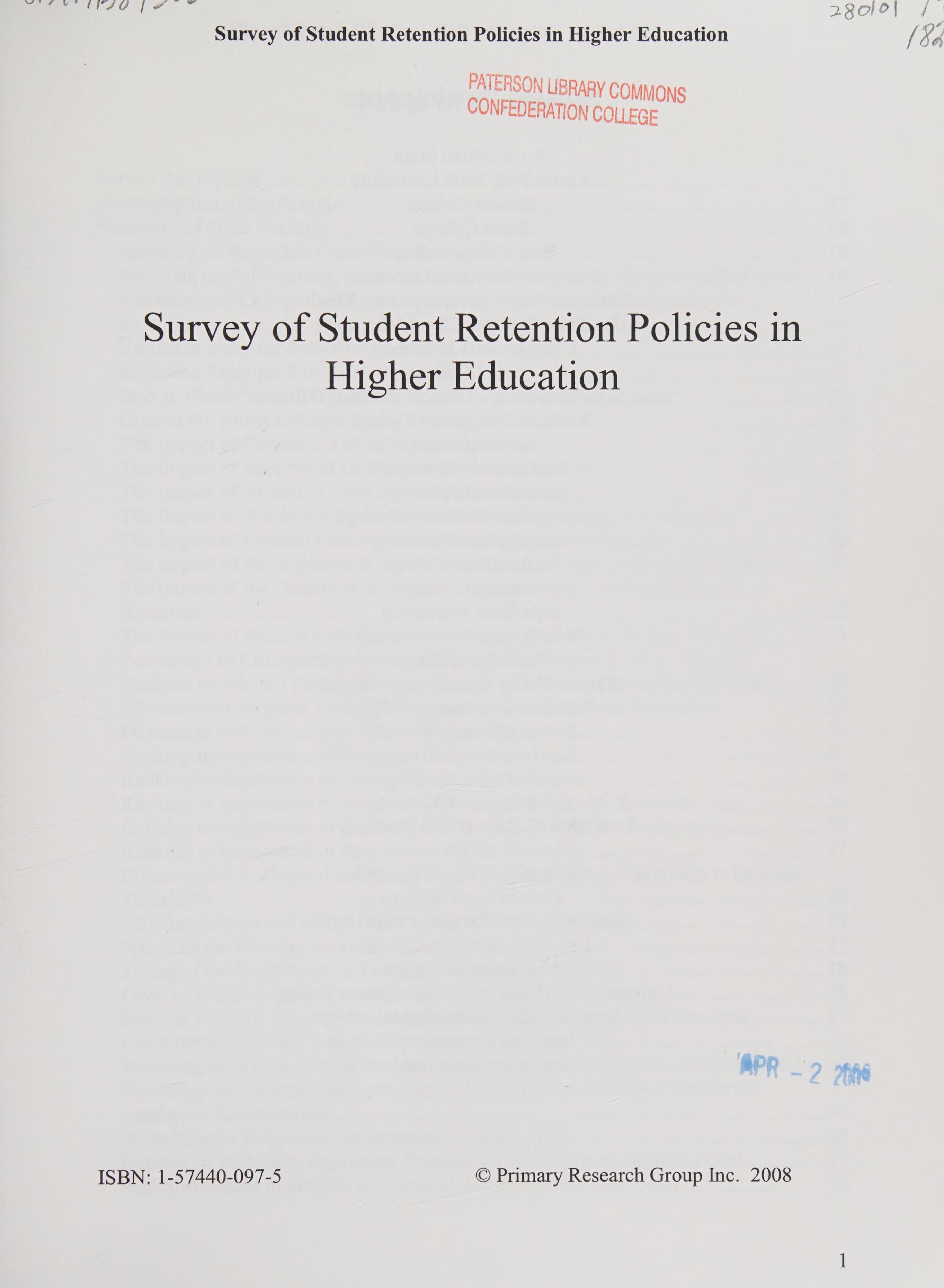 Survey of Student Retention Policies in Higher Education