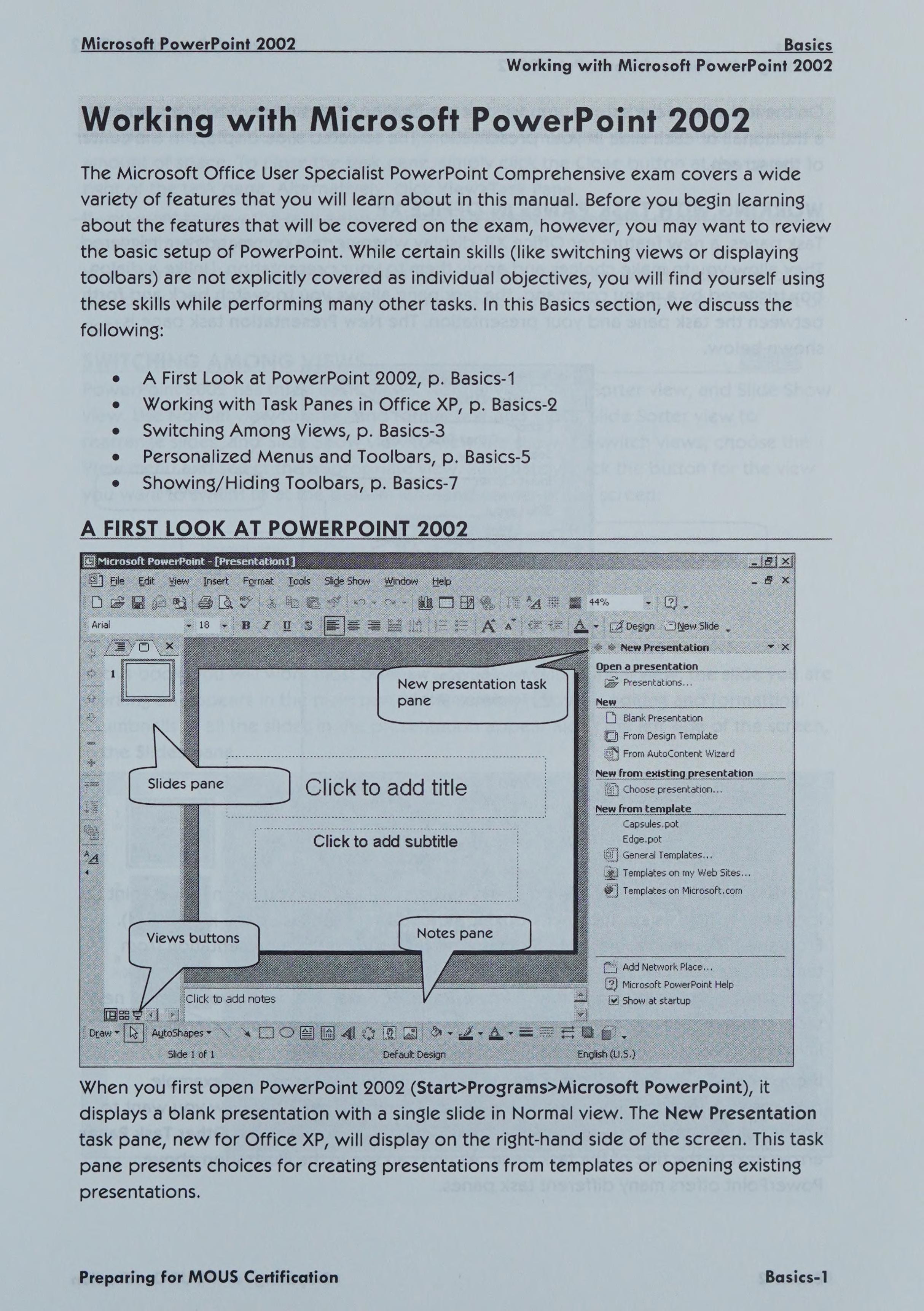 Preparing for Mous Certification Microsoft Powerpoint 2002
