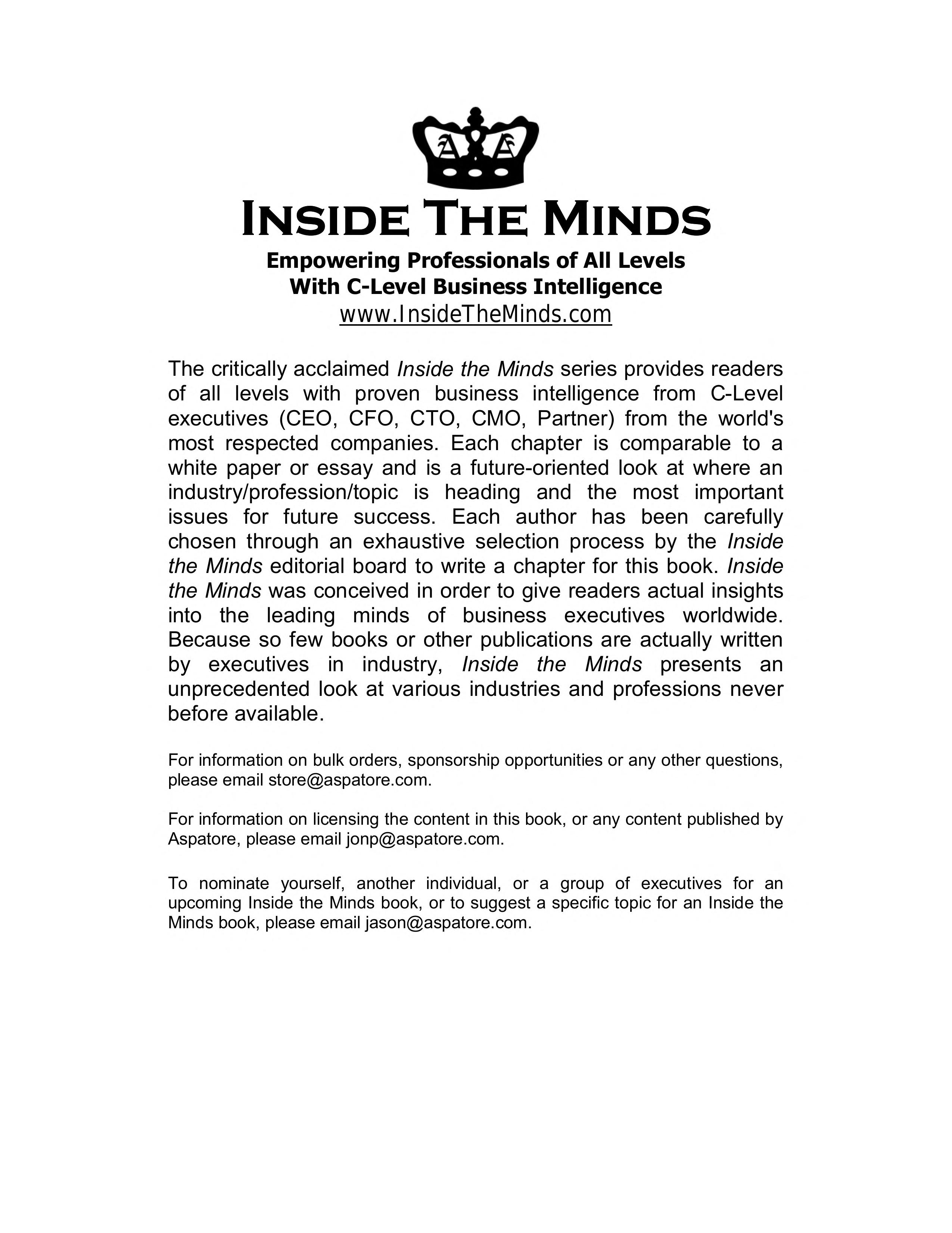 Inside The Minds: Privacy Matters The Future Of Privacy And How Every Individual And Business Will Forever Be Affected