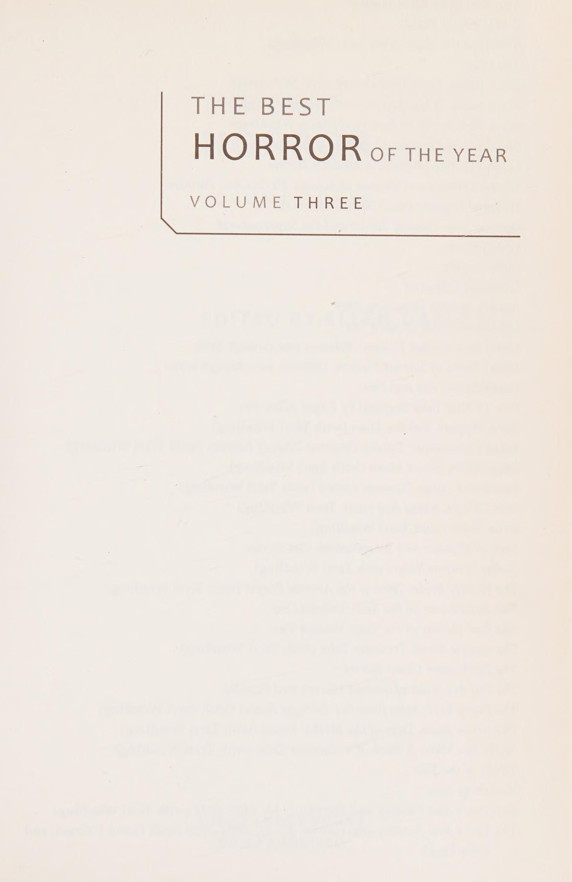 The Best Horror of the Year Volume 3