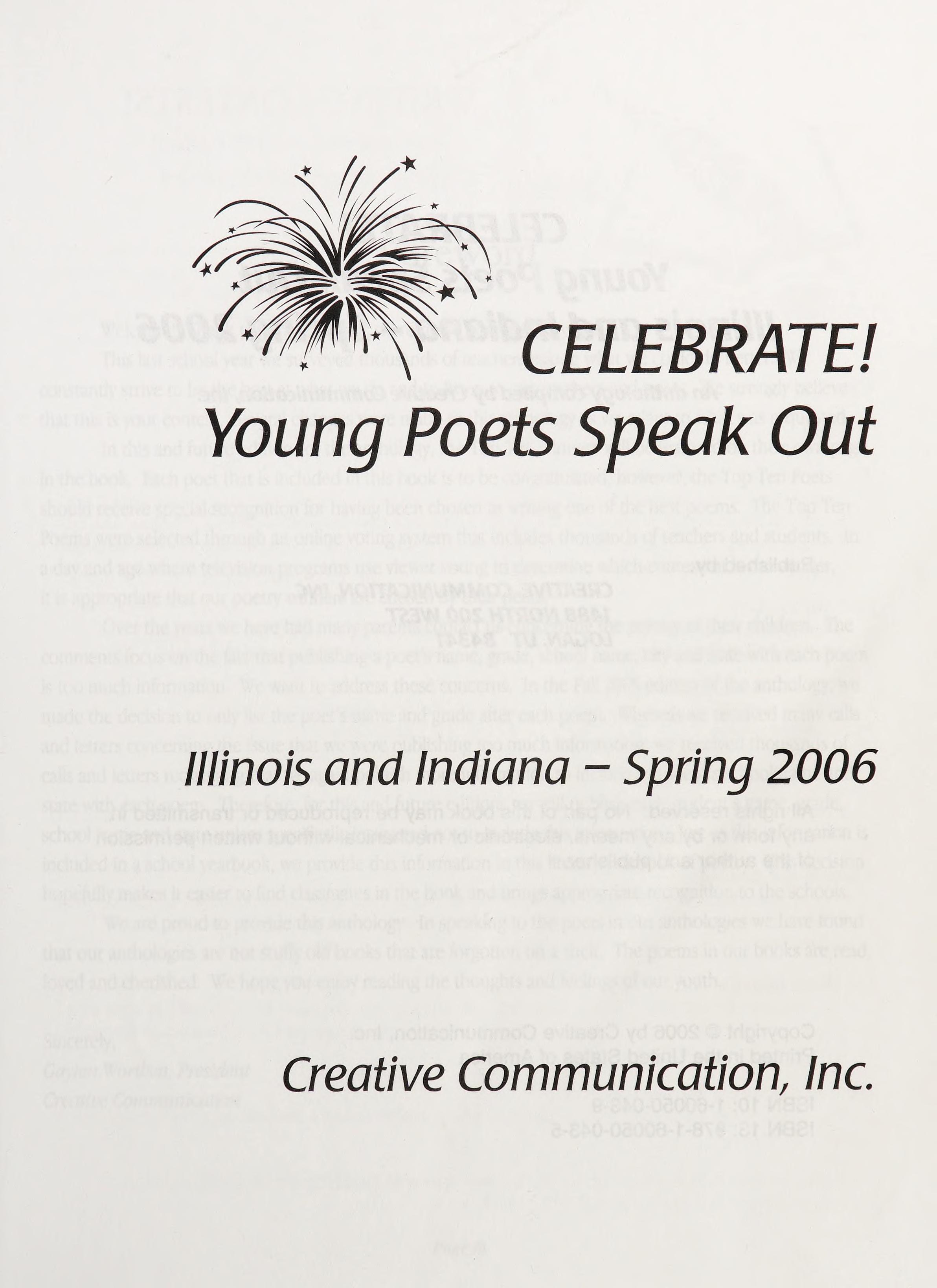 Celebrate! Young Poets Speak Out (Illinois and Indiana- Spring 2006)