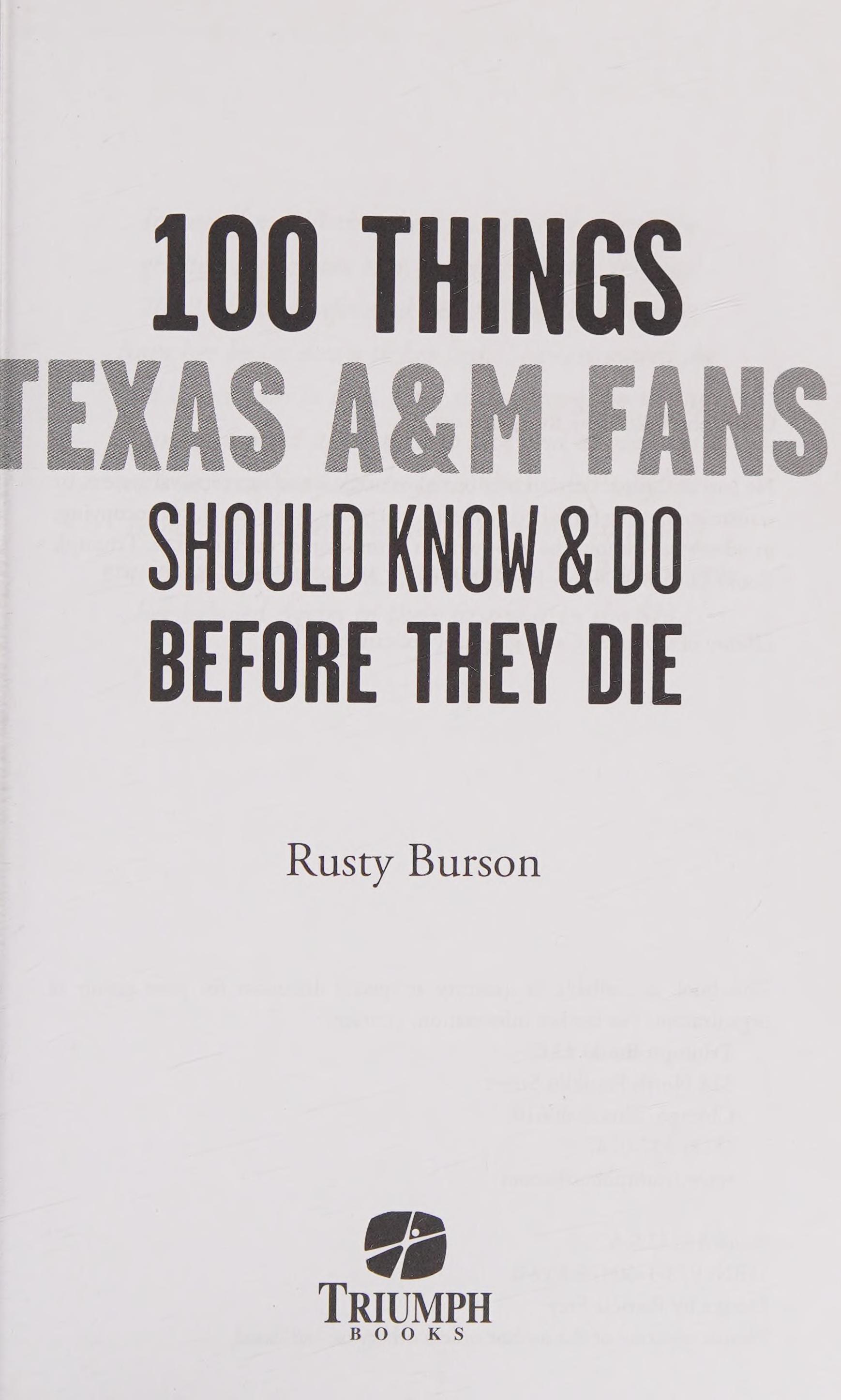 100 things Texas A M fans should know do before they die