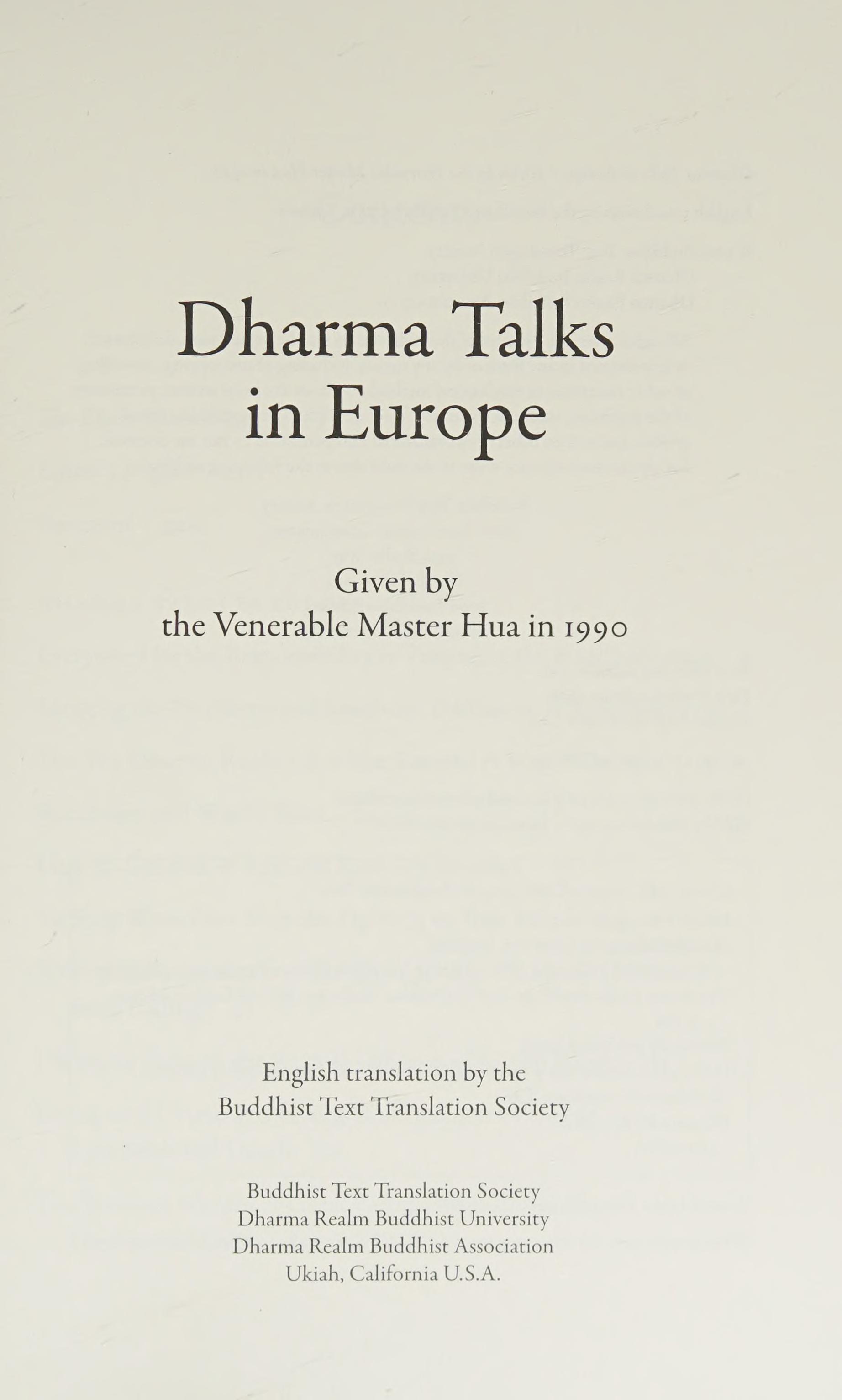 Dharma Talks in Europe