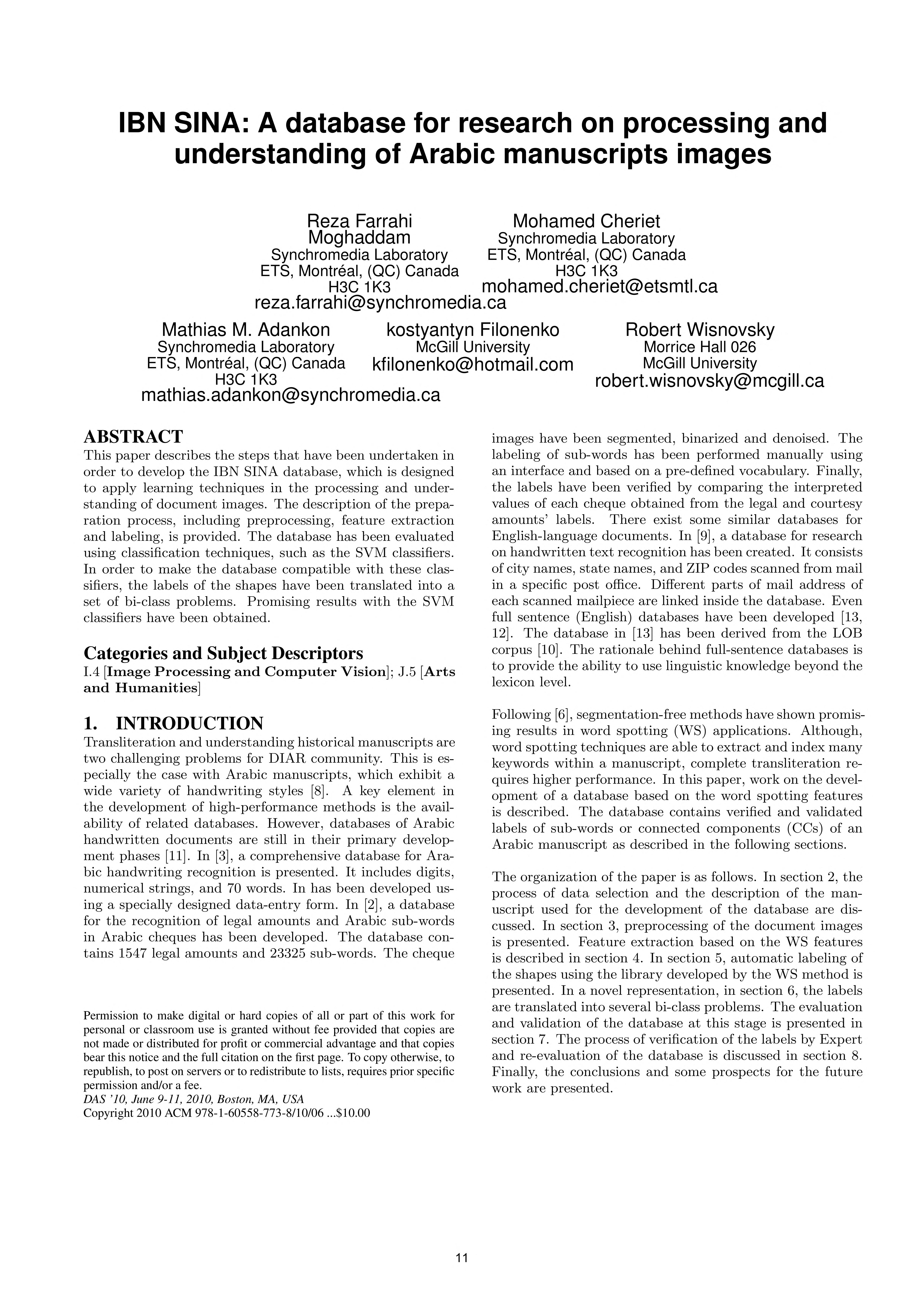 Proceedings of the 9th IAPR International Workshop on Document Analysis Systems