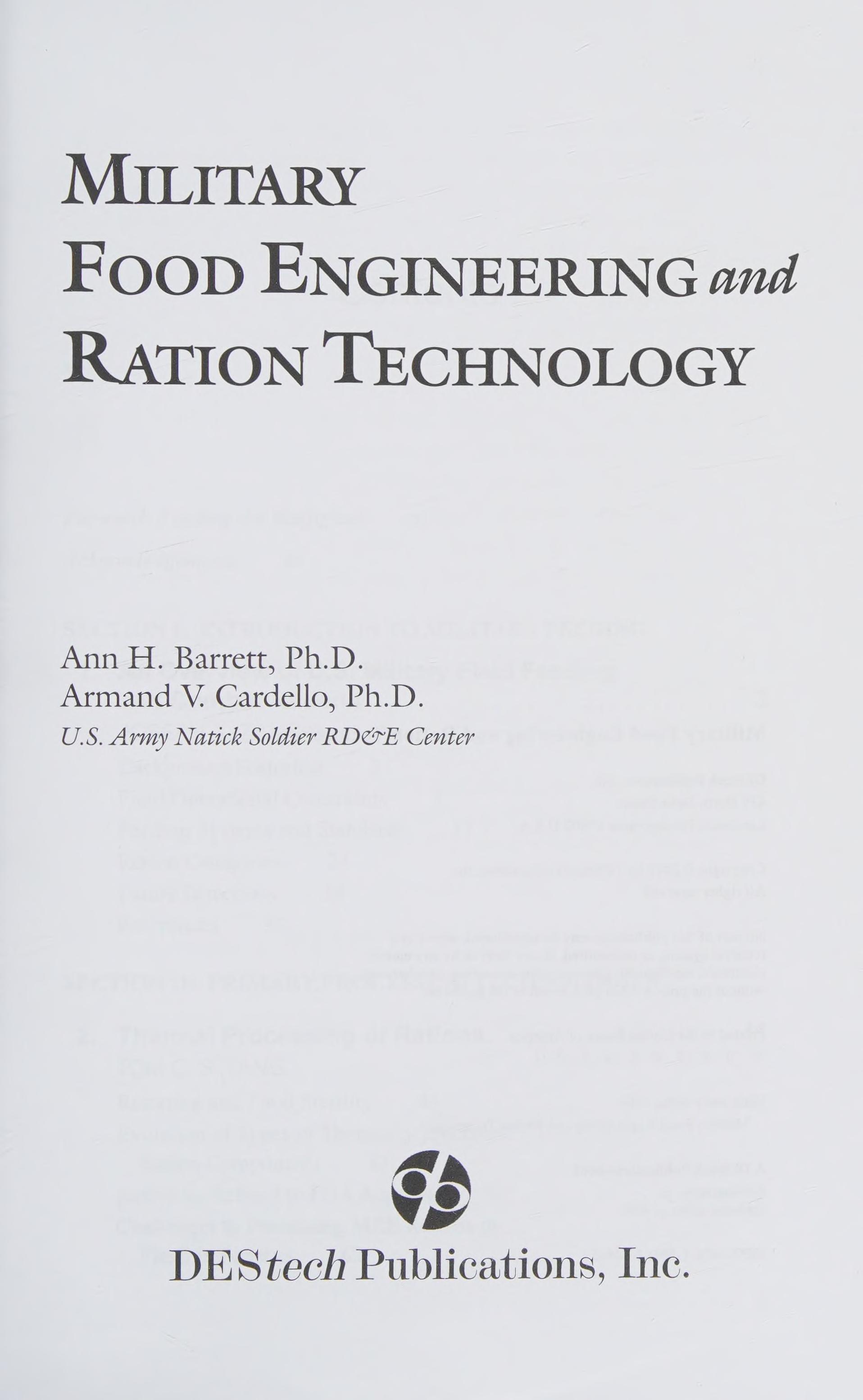 Military Food Engineering And Ration Technology