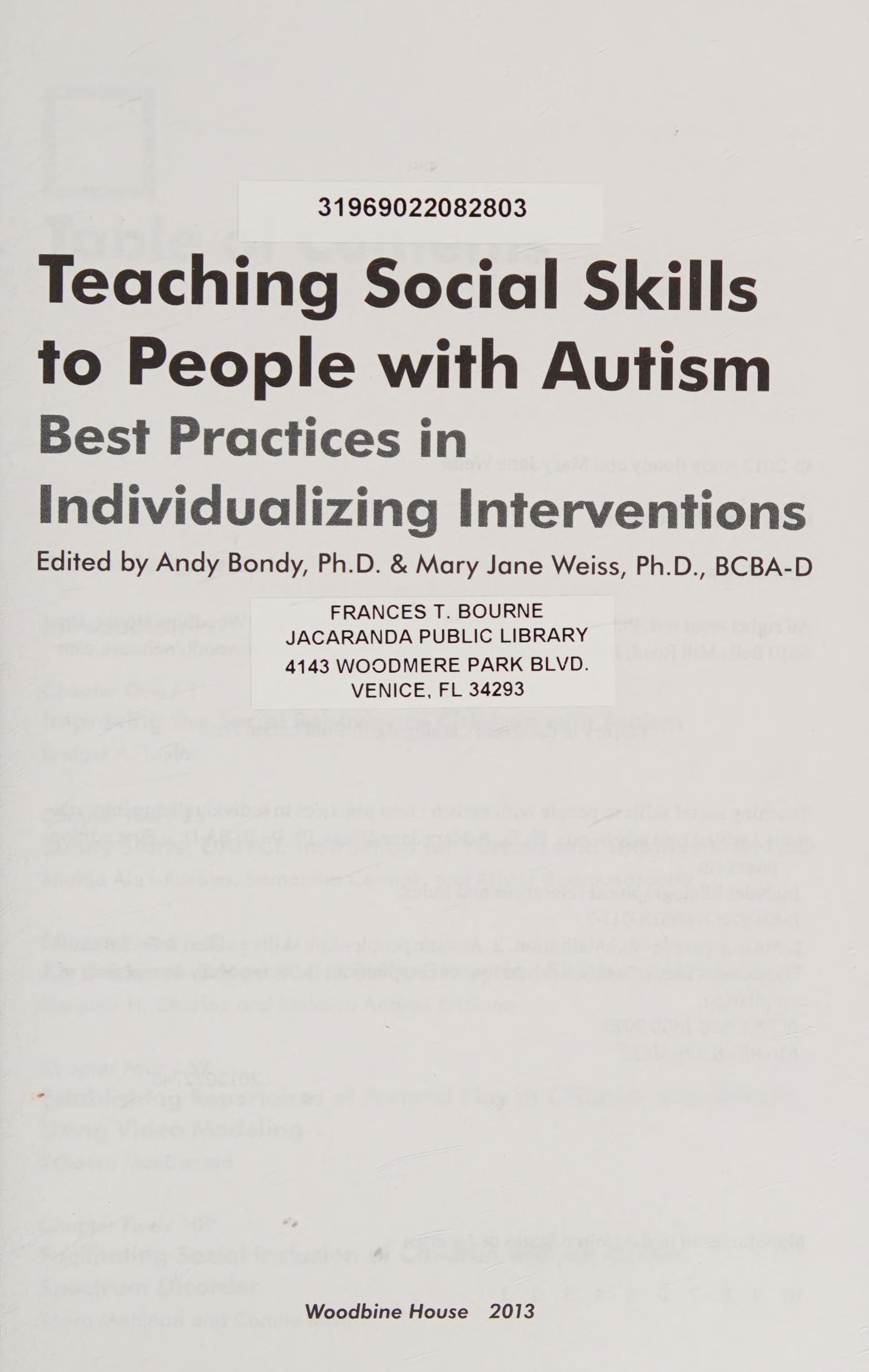 Teaching social skills to people with autism