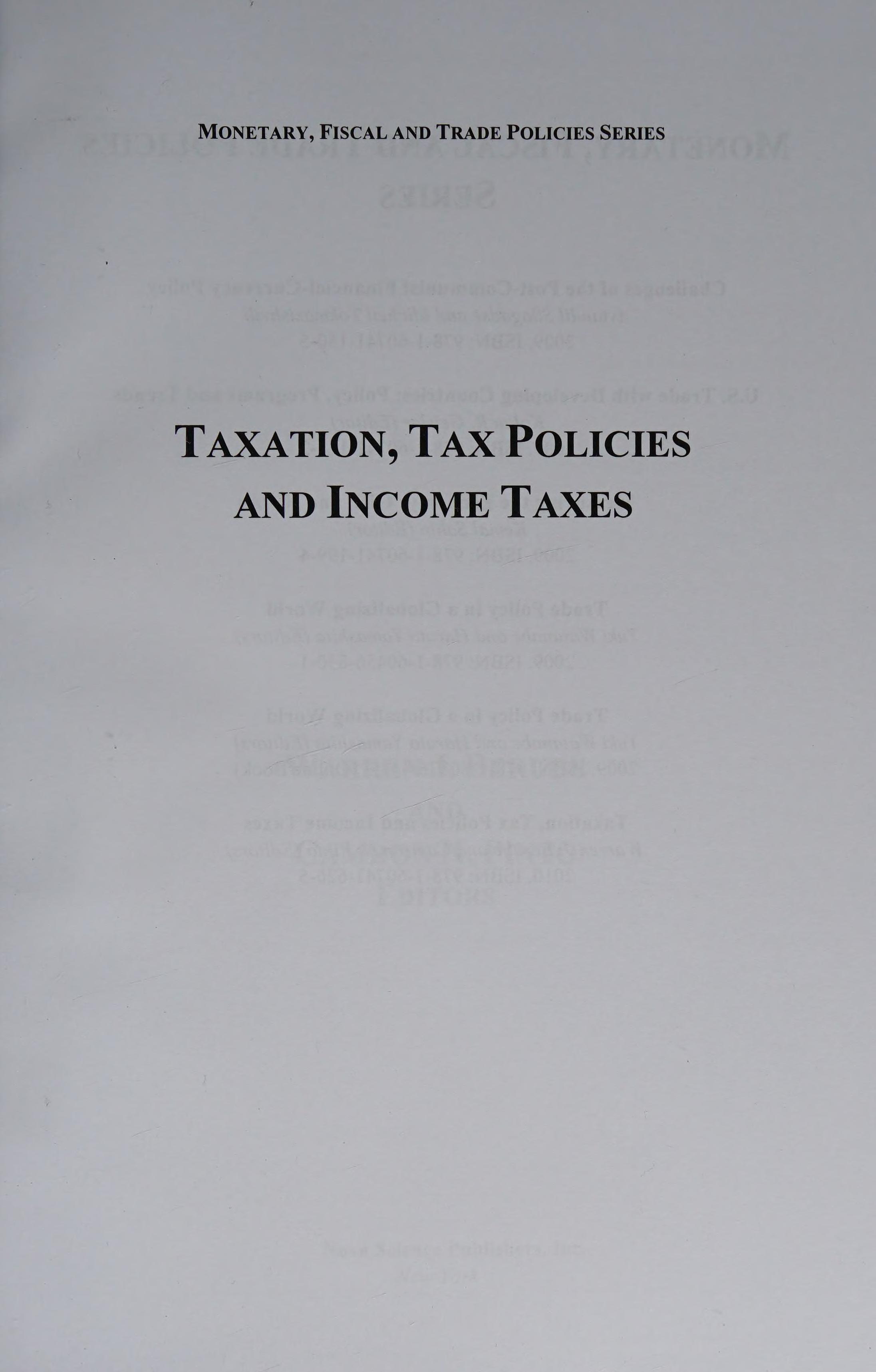 Taxation, Tax Policies and Income Taxes