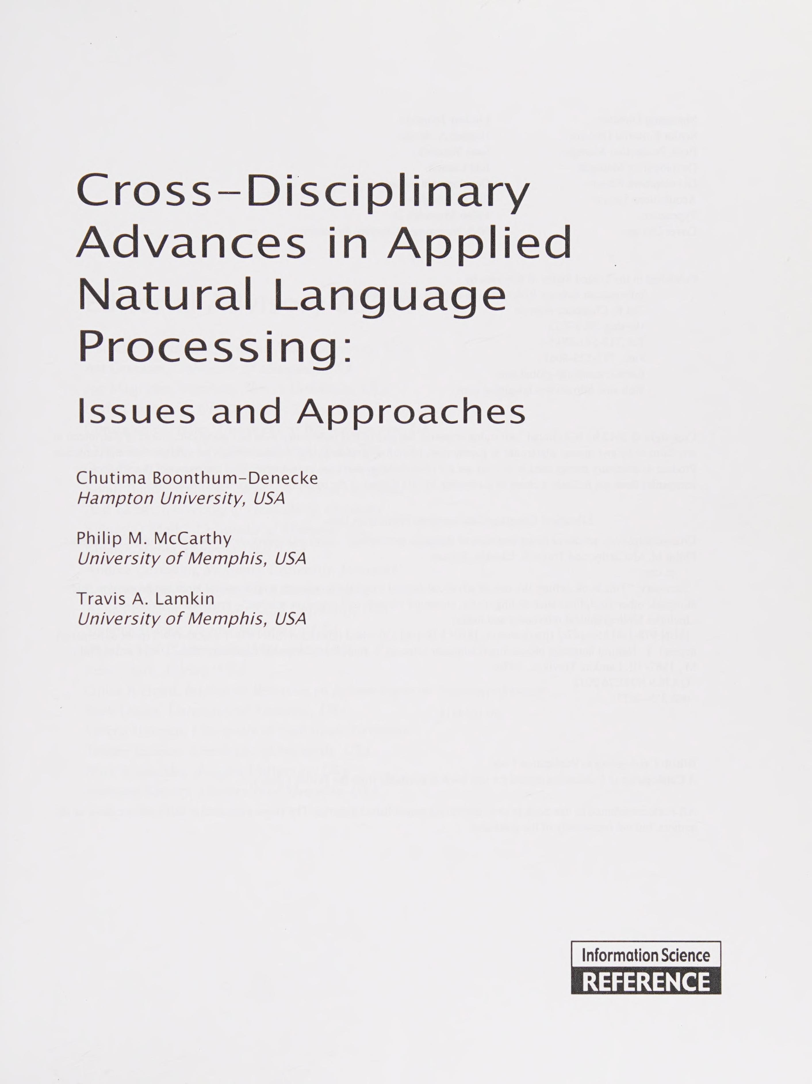 Cross disciplinary advances in applied natural language processing
