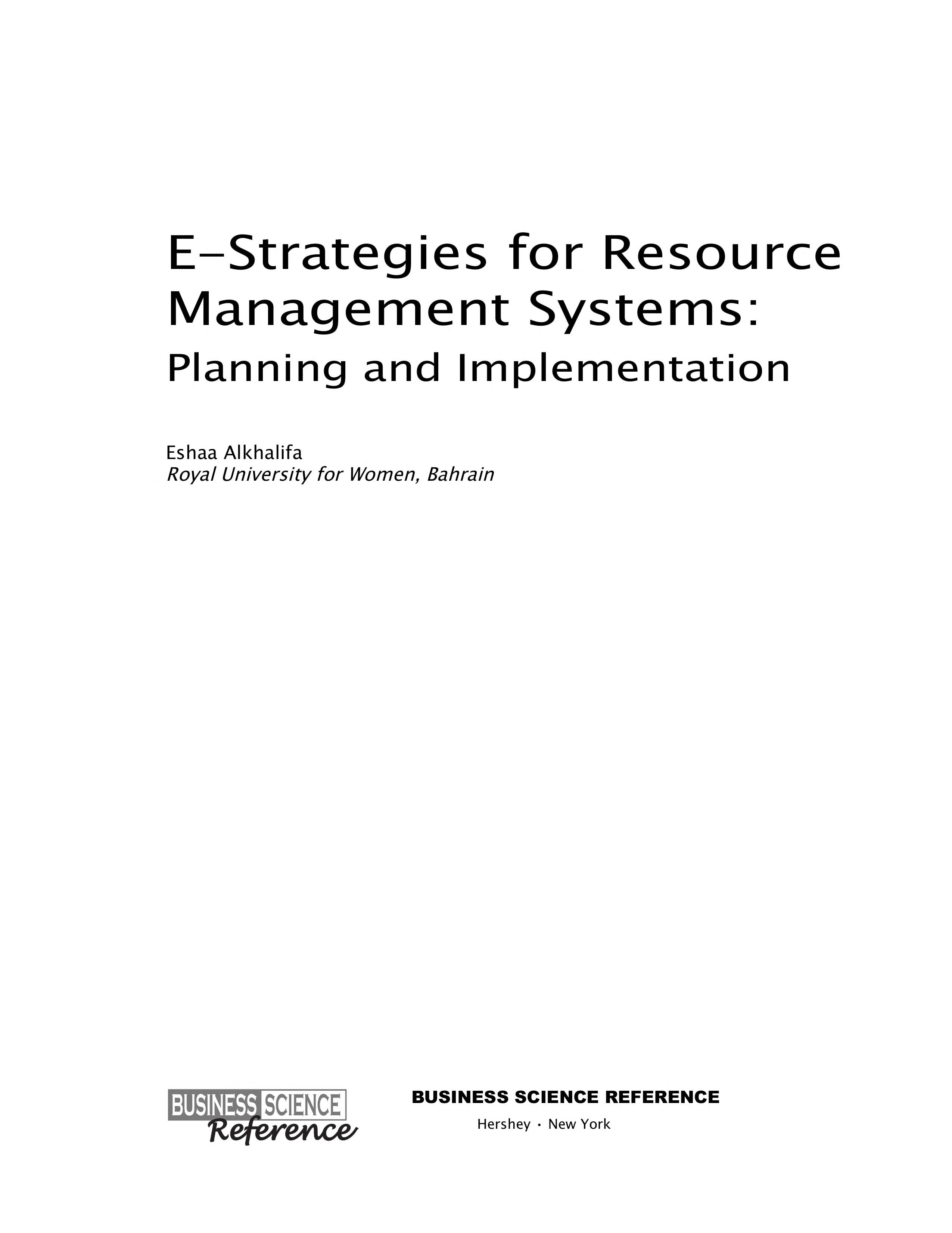 E-Strategies For Resource Management Systems: Planning And Implementation