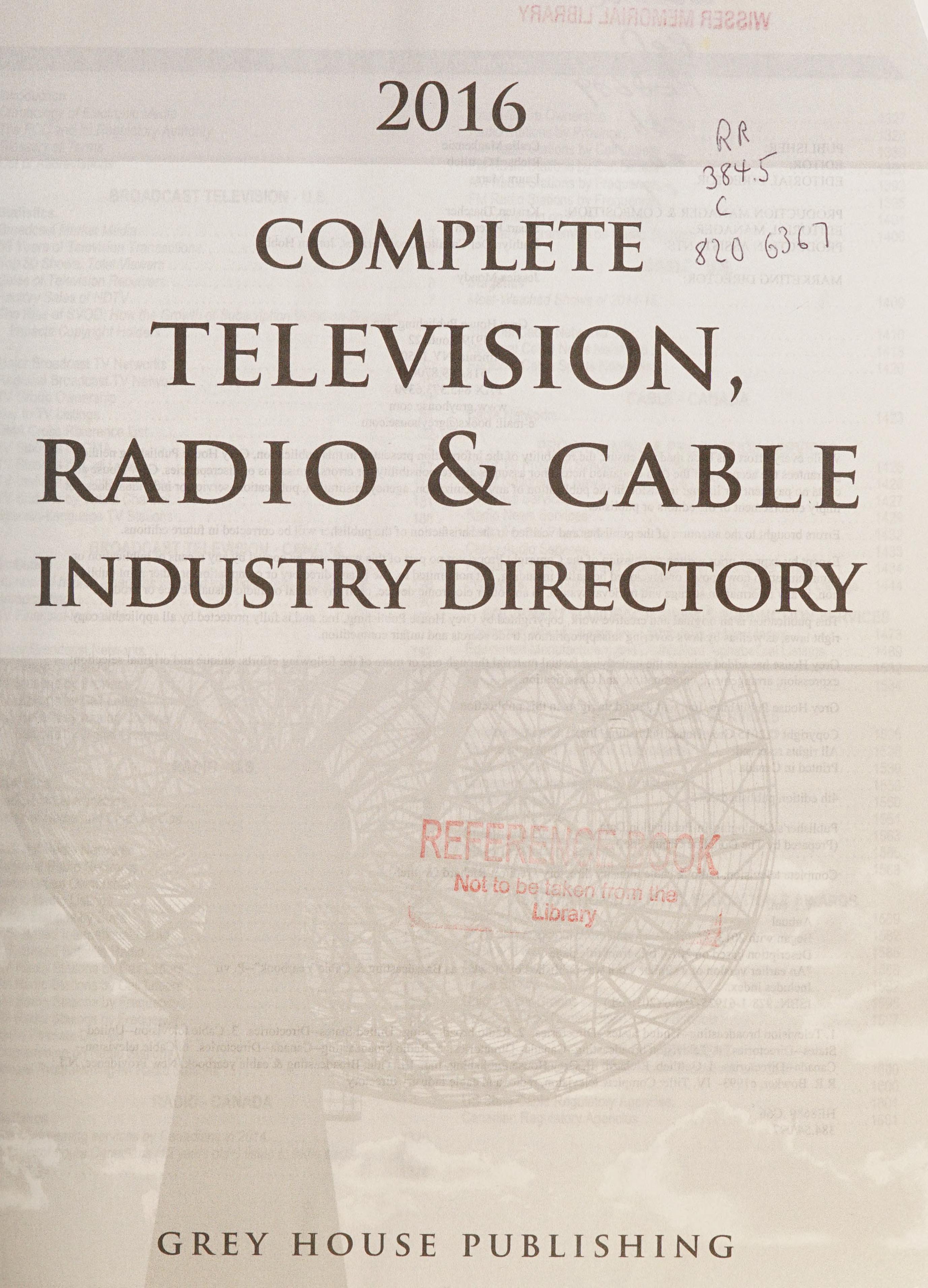 Complete Television, Radio & Cable Industry Directory, 2016