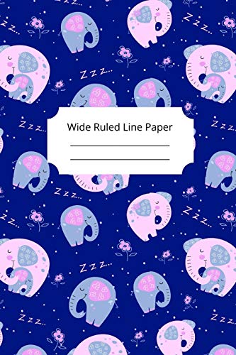 Cute Sleep Elephant Theme Wide Ruled Line Paper