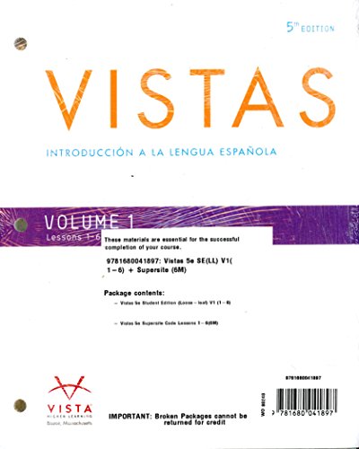 Vistas 5th Ed Vol 1 (Chp 1-6) Looseleaf Textbook + Supersite