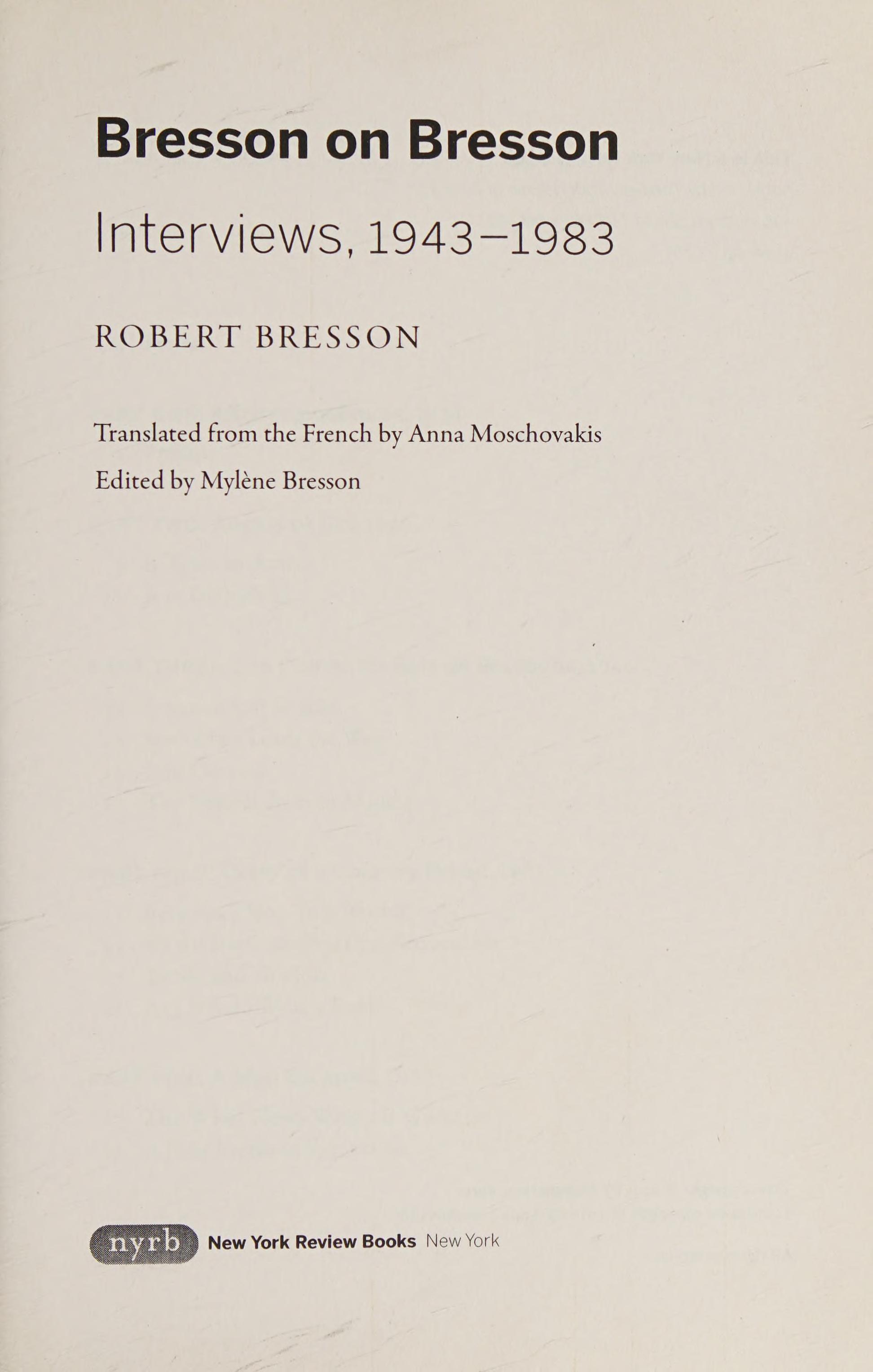 Bresson on Bresson