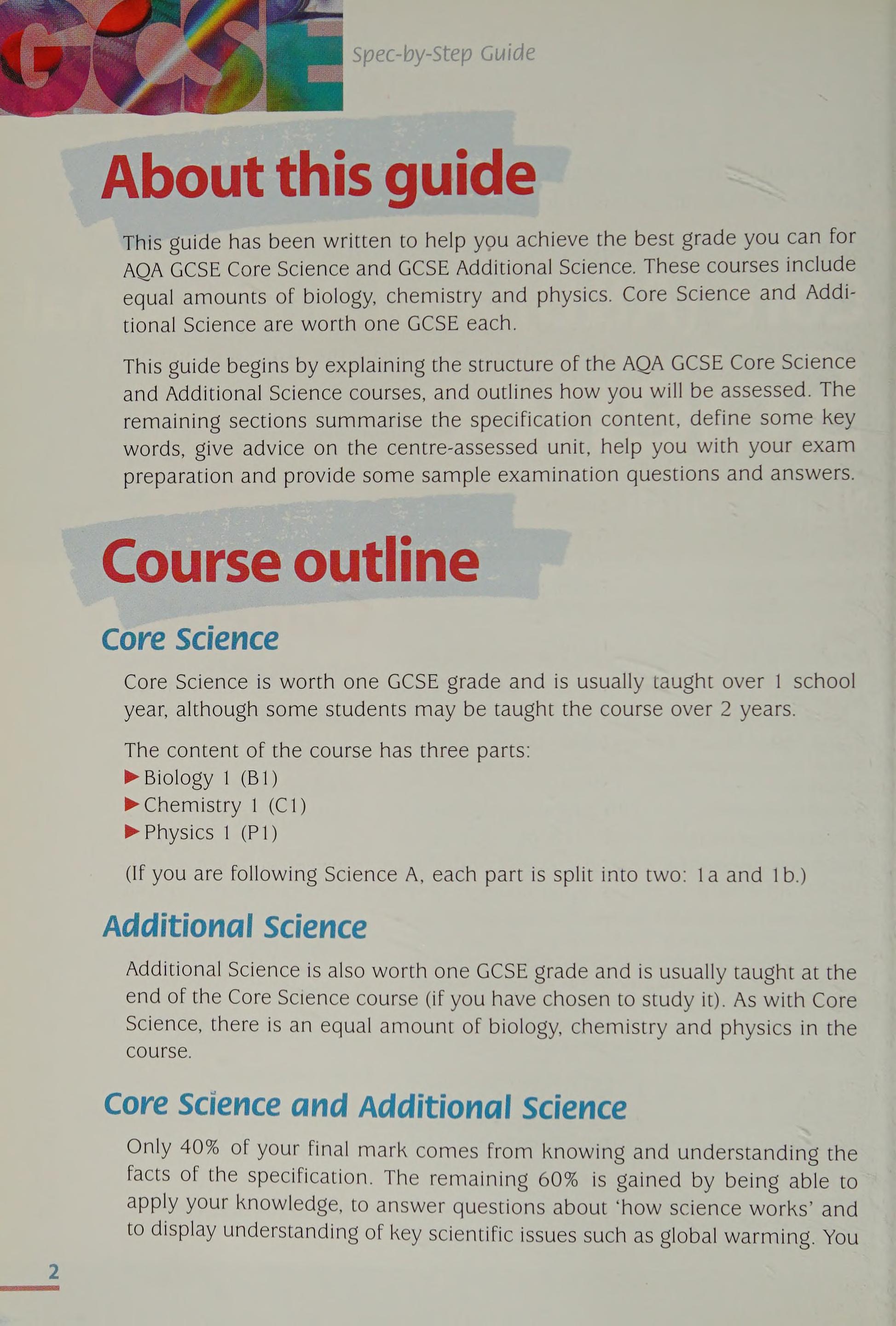 AQA GCSE Core Science (a and B) and Additional Science Spec by Step Guide