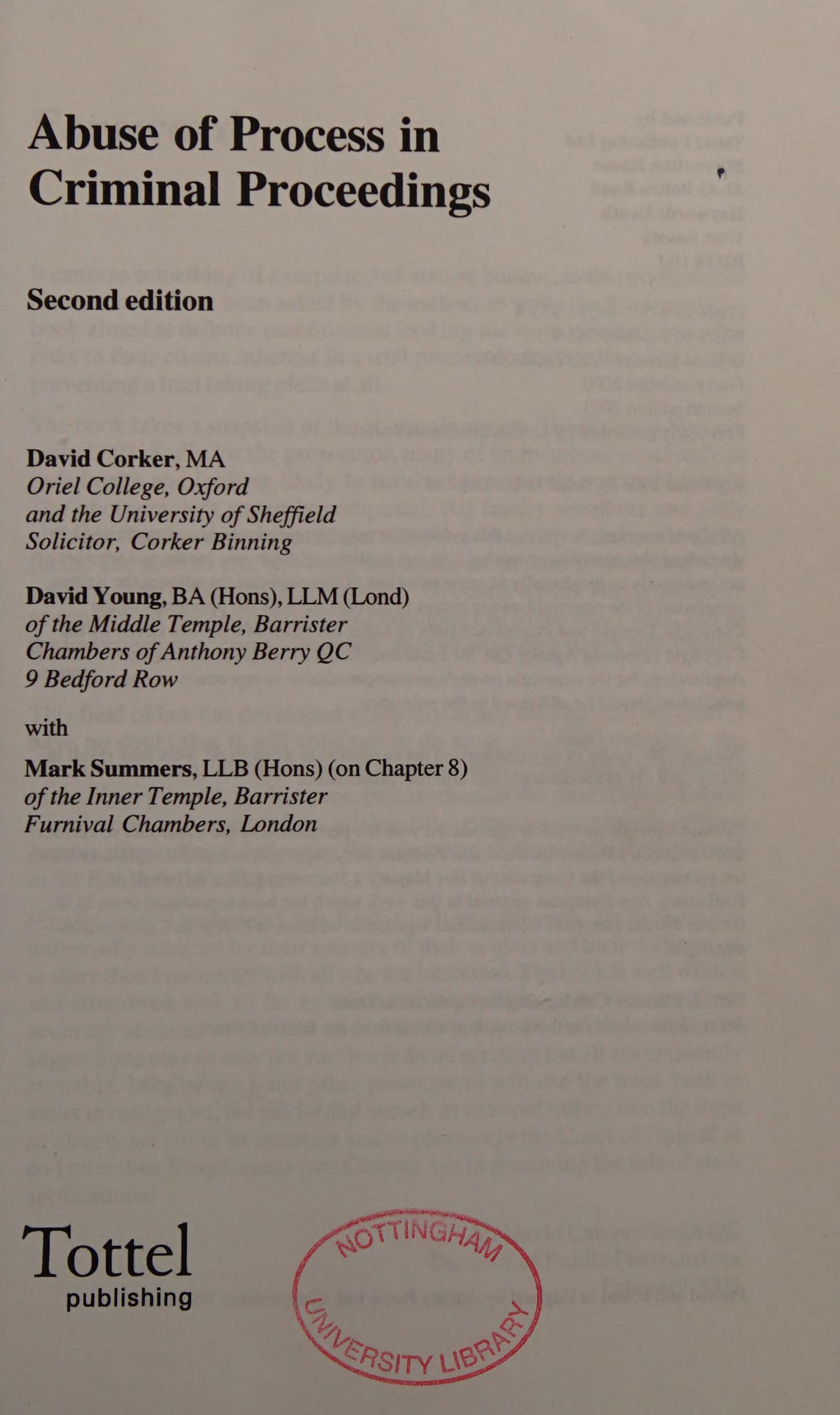 Abuse Of Process In Criminal Proceedings: Second Edition