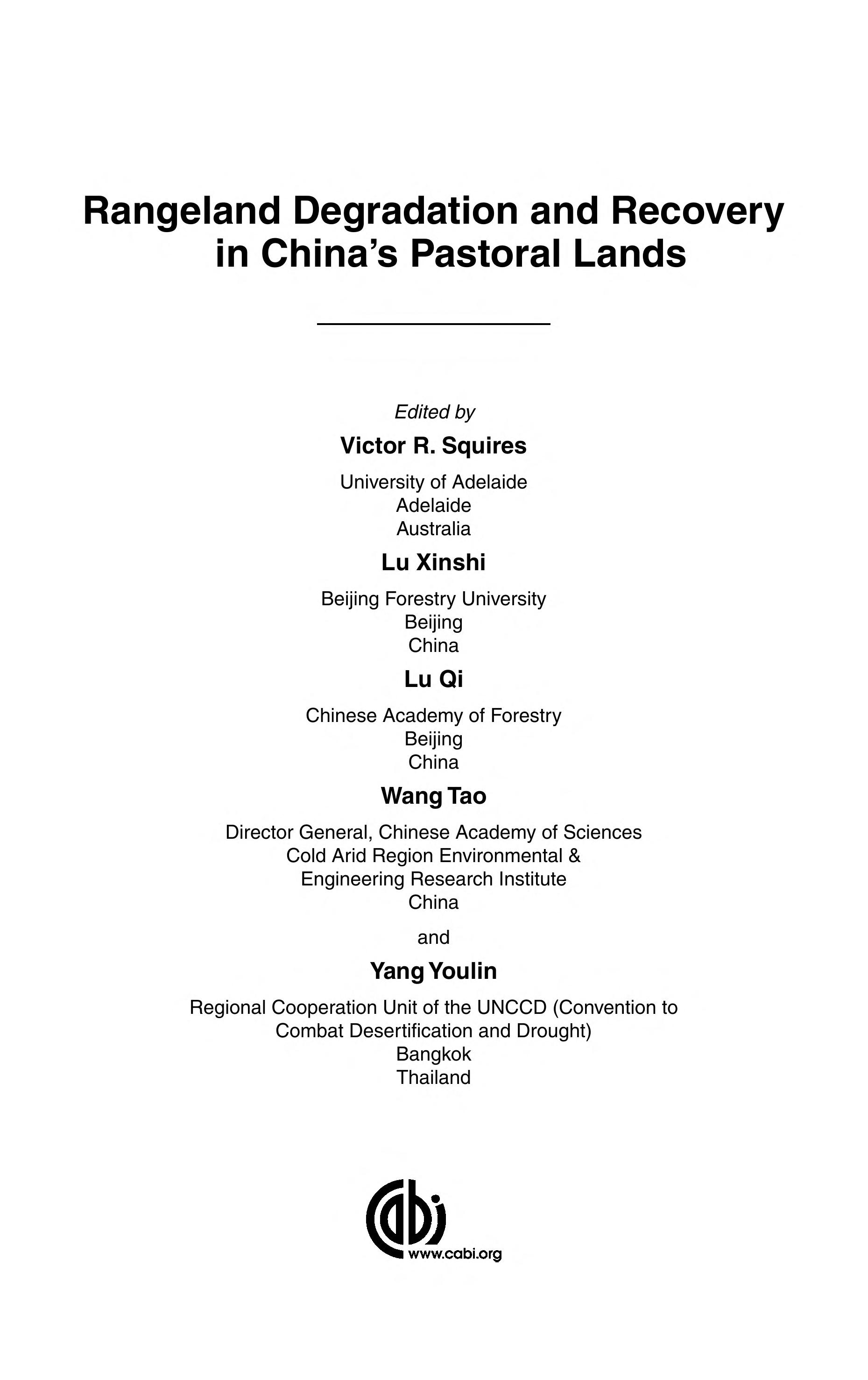 Rangeland Degradation And Recovery In China'S Pastoral Lands