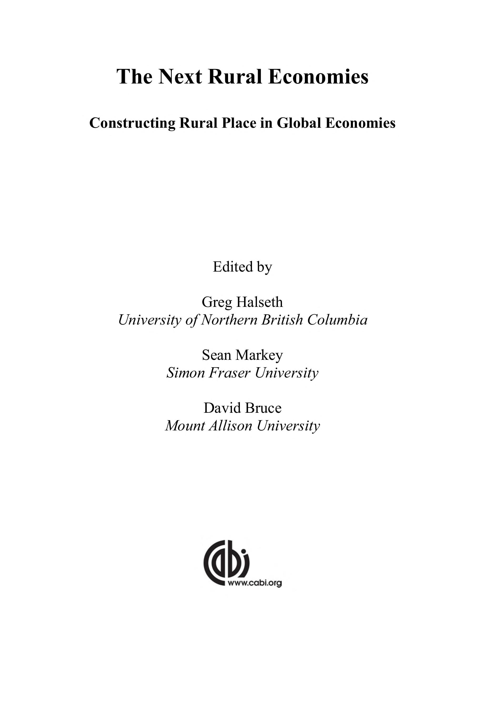 The Next Rural Economies: Constructing Rural Place In Global Economies