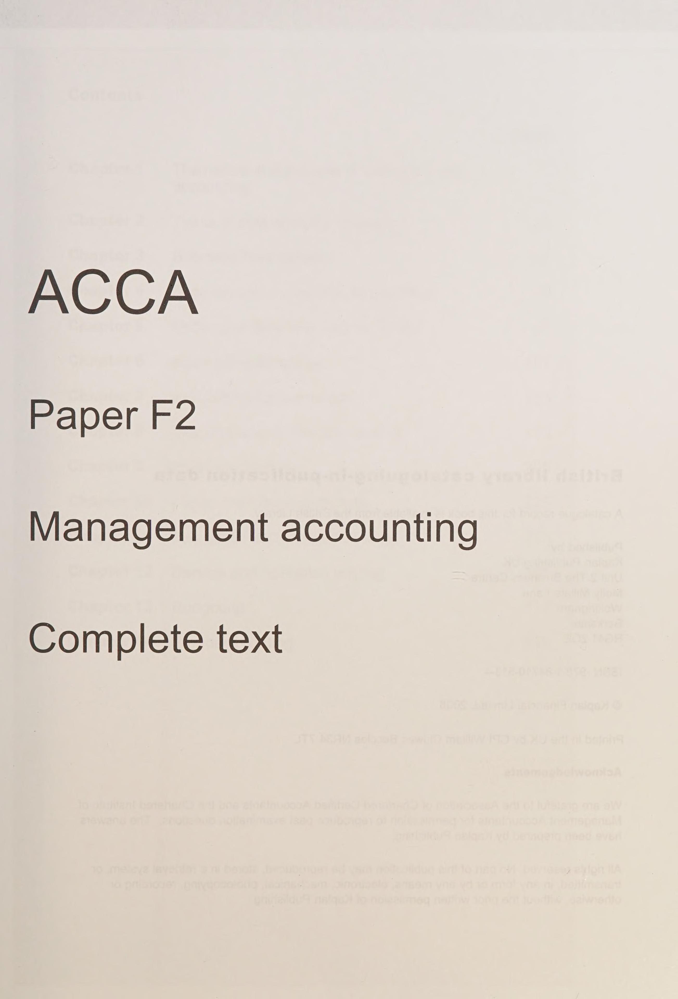 F2 Management Accounting Ma