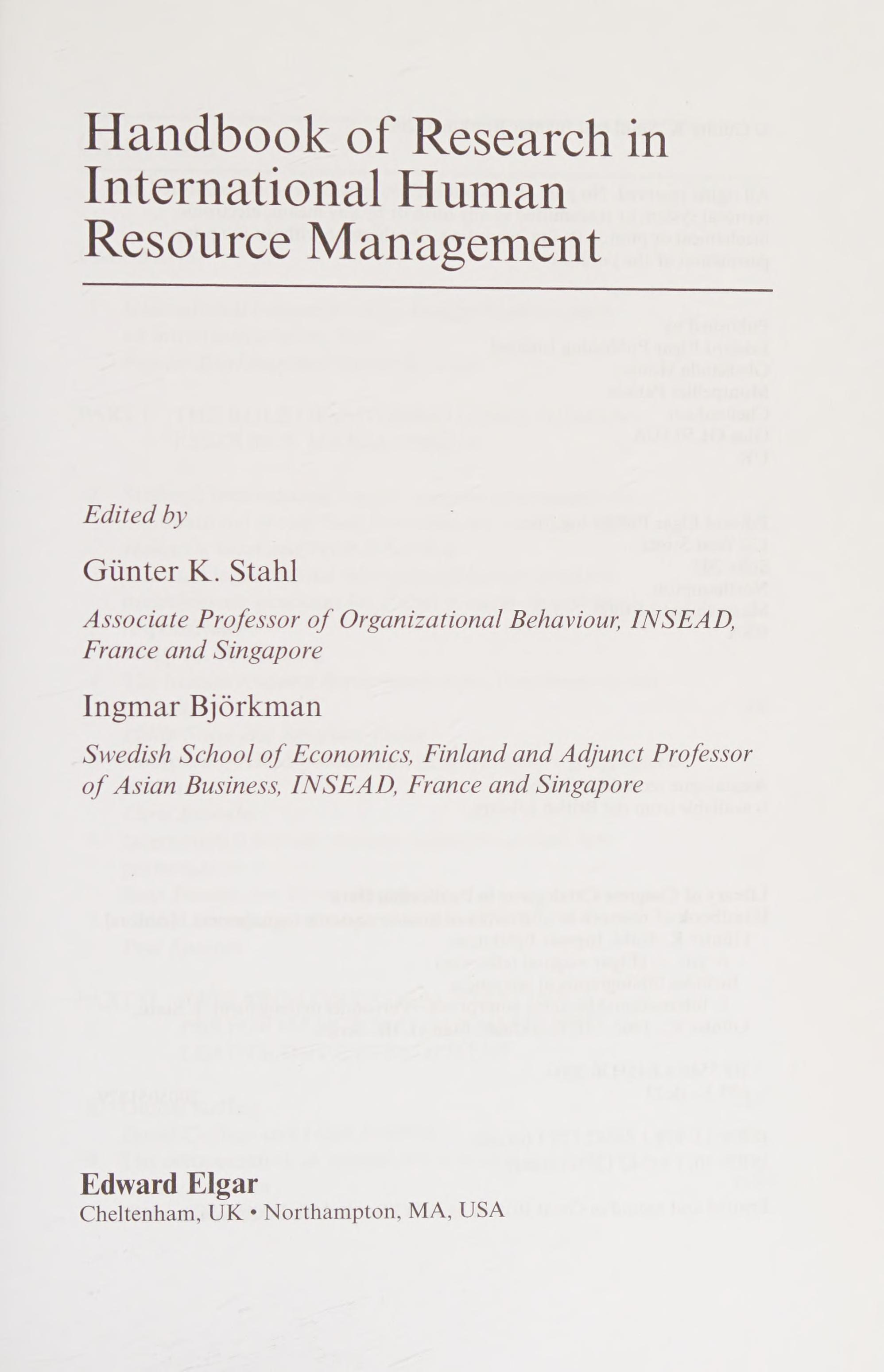 Handbook of Research in International Human Resource Management