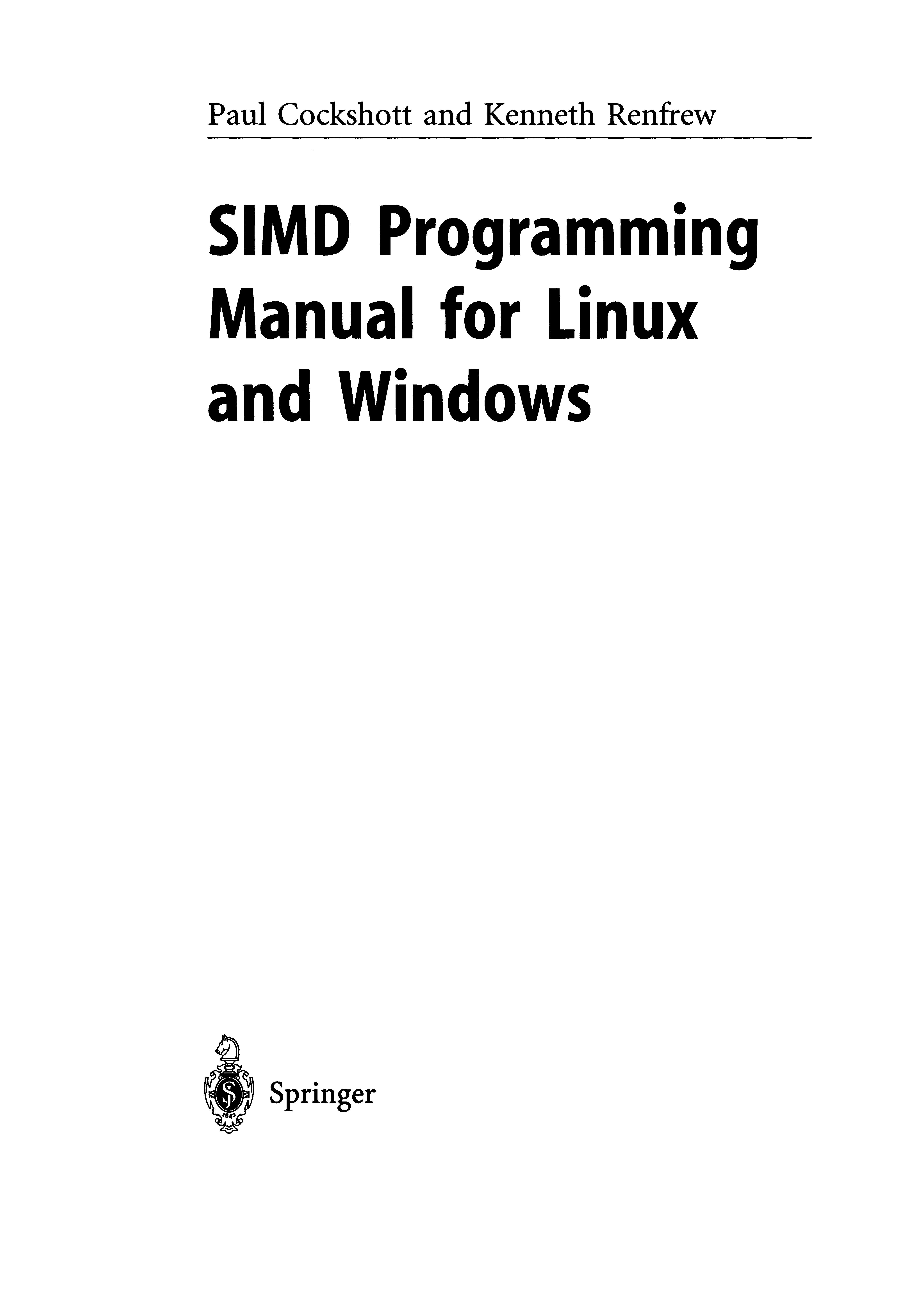Simd Programming Manual For Linux And Windows