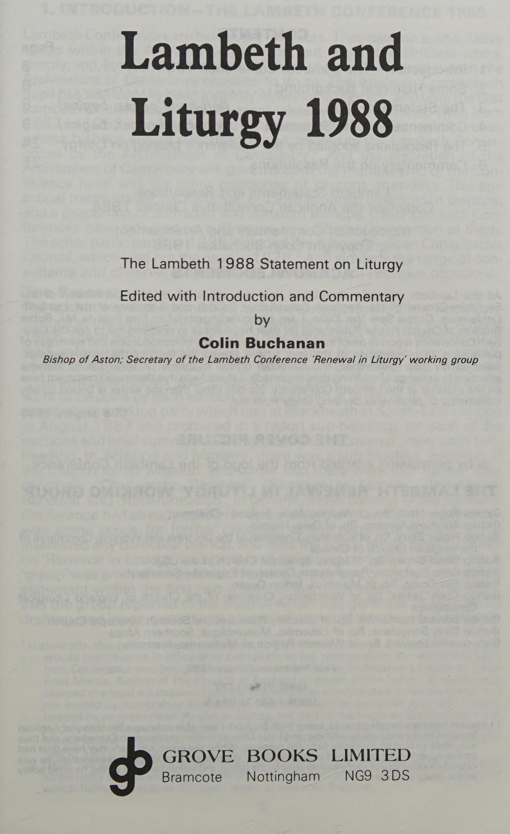 Lambeth And Liturgy 1988
