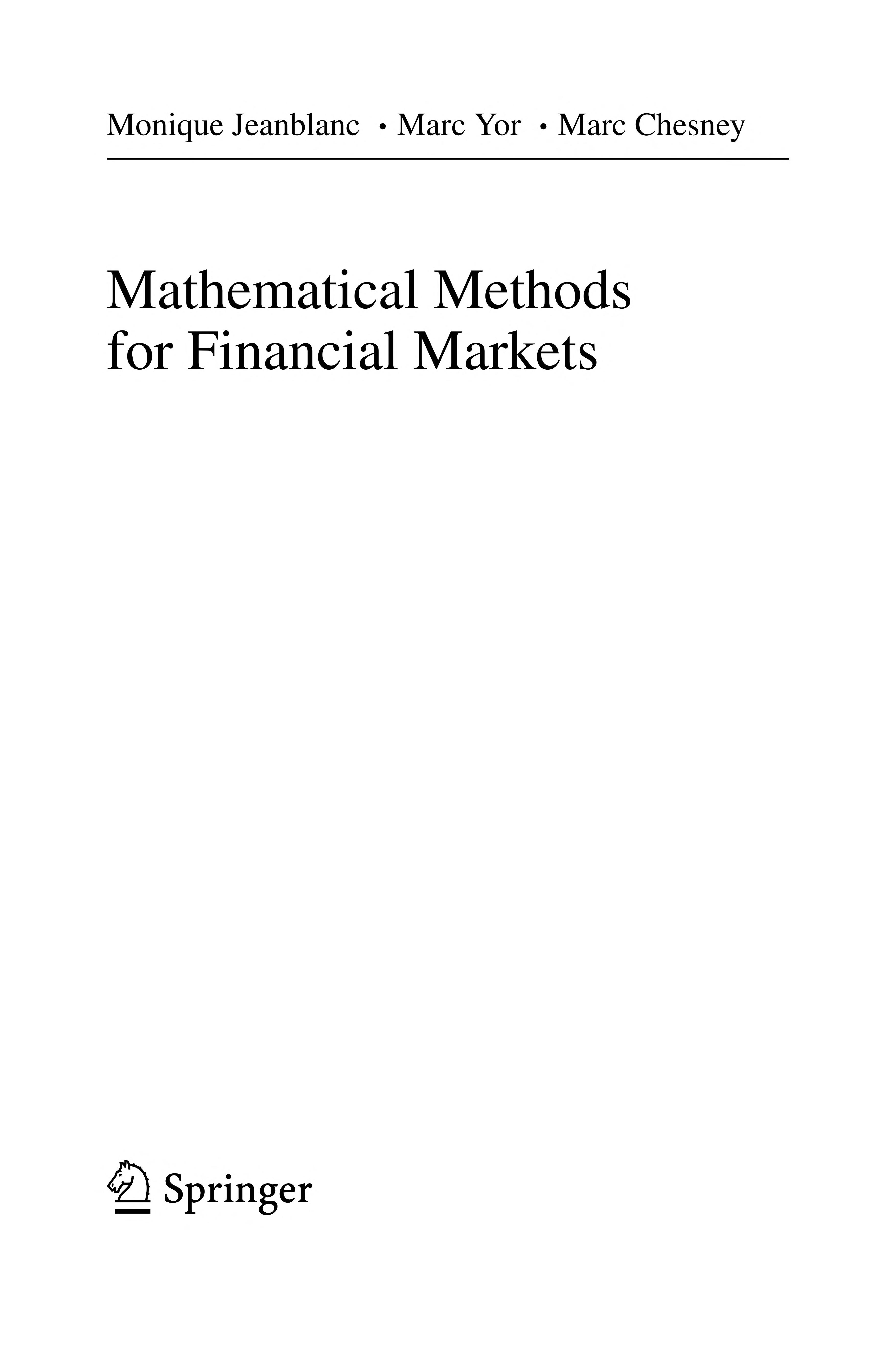 Mahematical Methods for Financial Markets Springer Finance