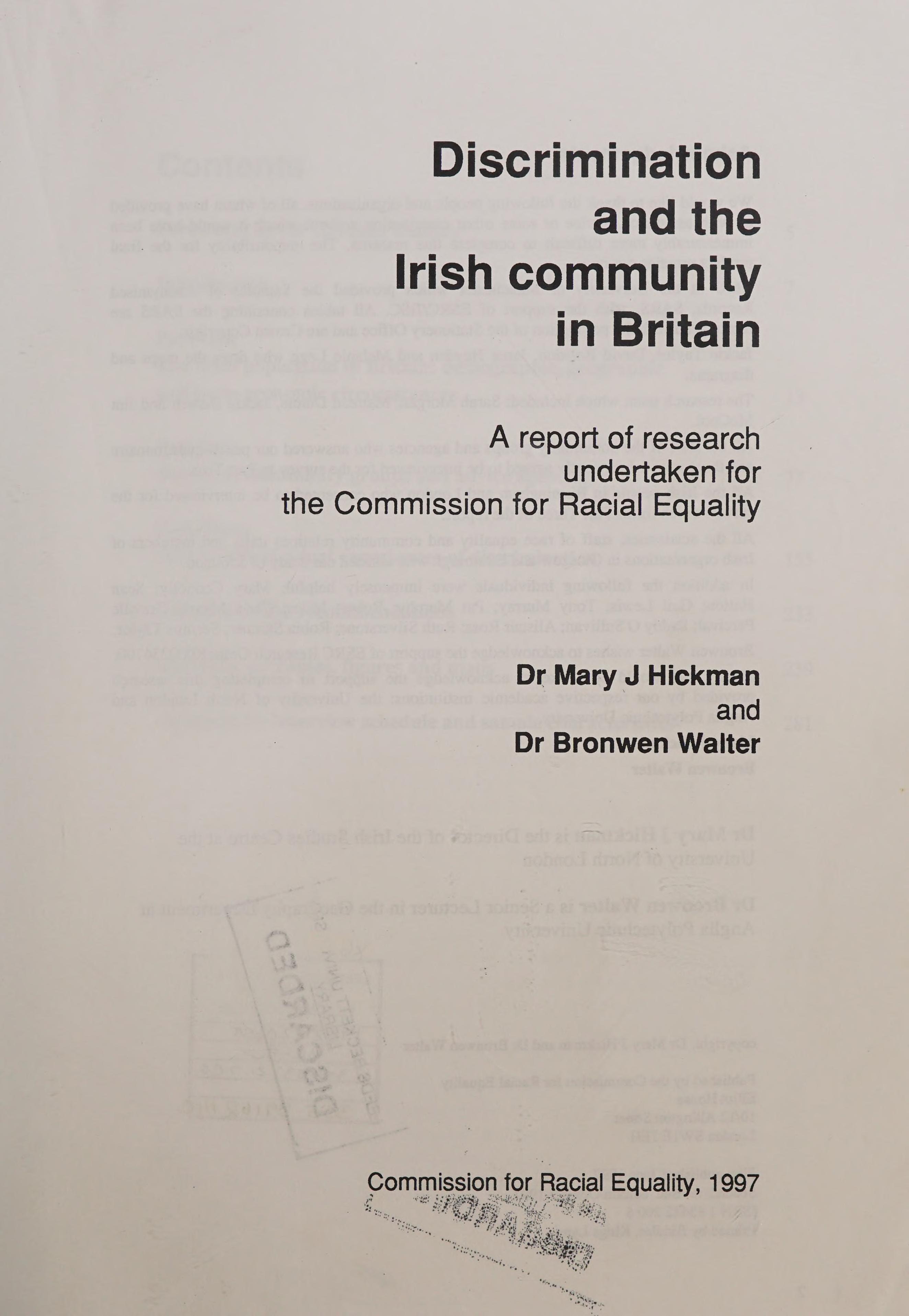 Discrimination and the Irish Community in Britain