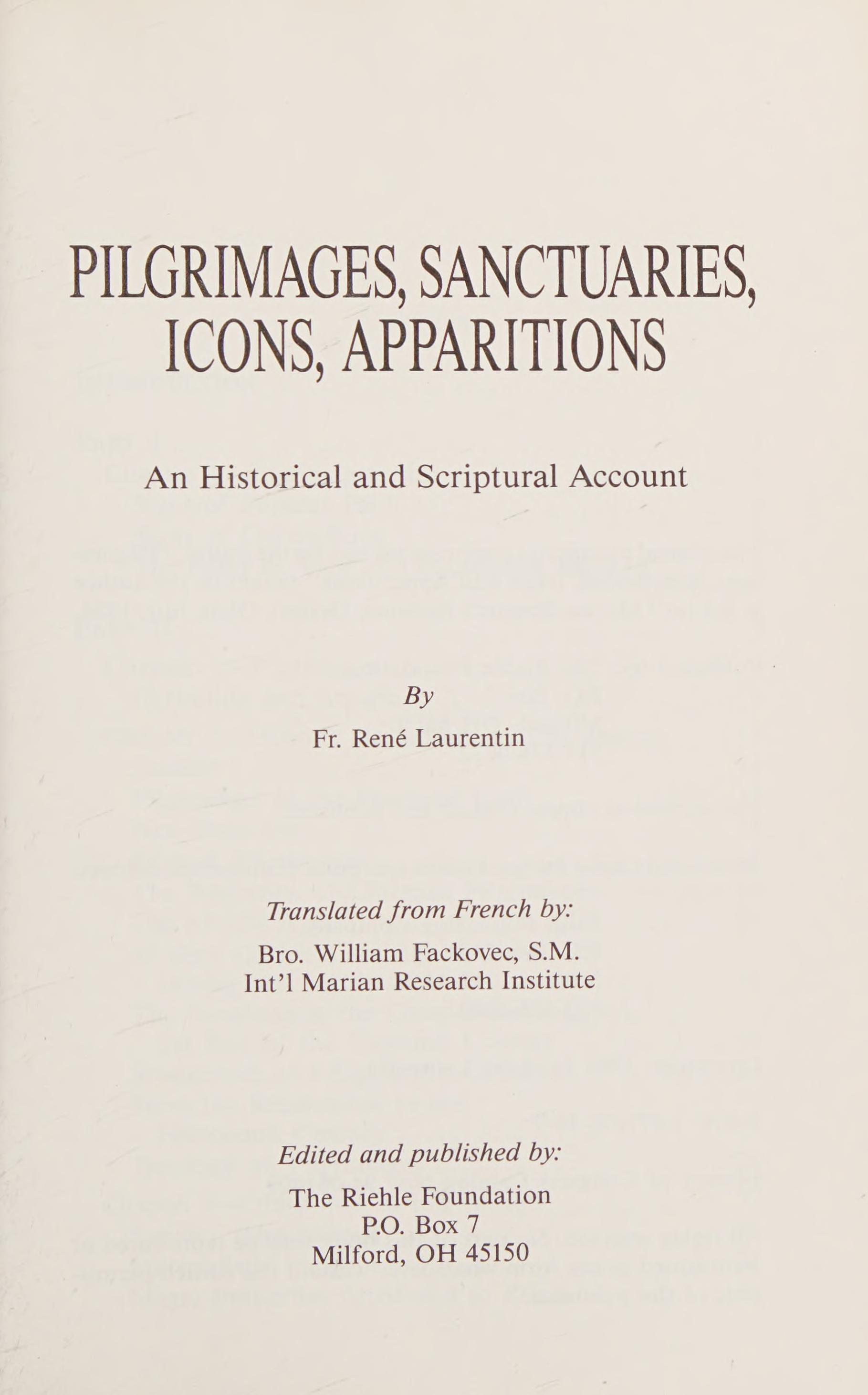 Pilgrims, Sanctuaries, Icons, Apparitions
