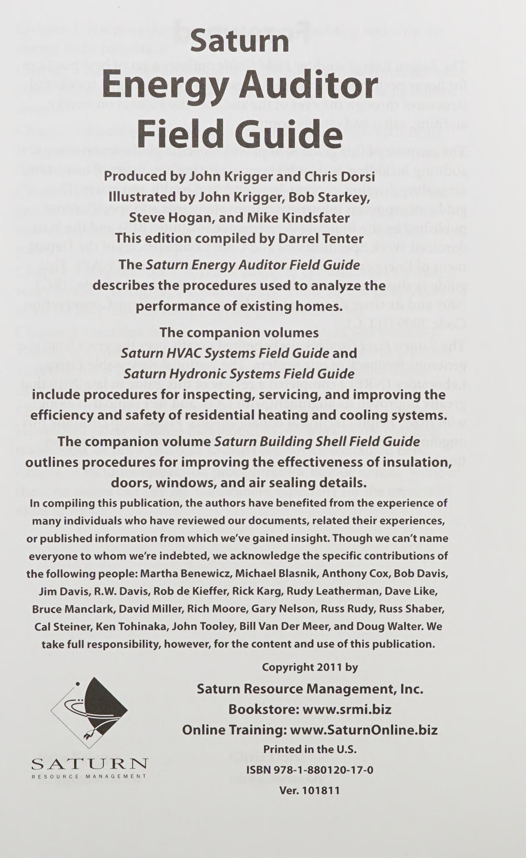 Saturn Energy Auditor Field Guide