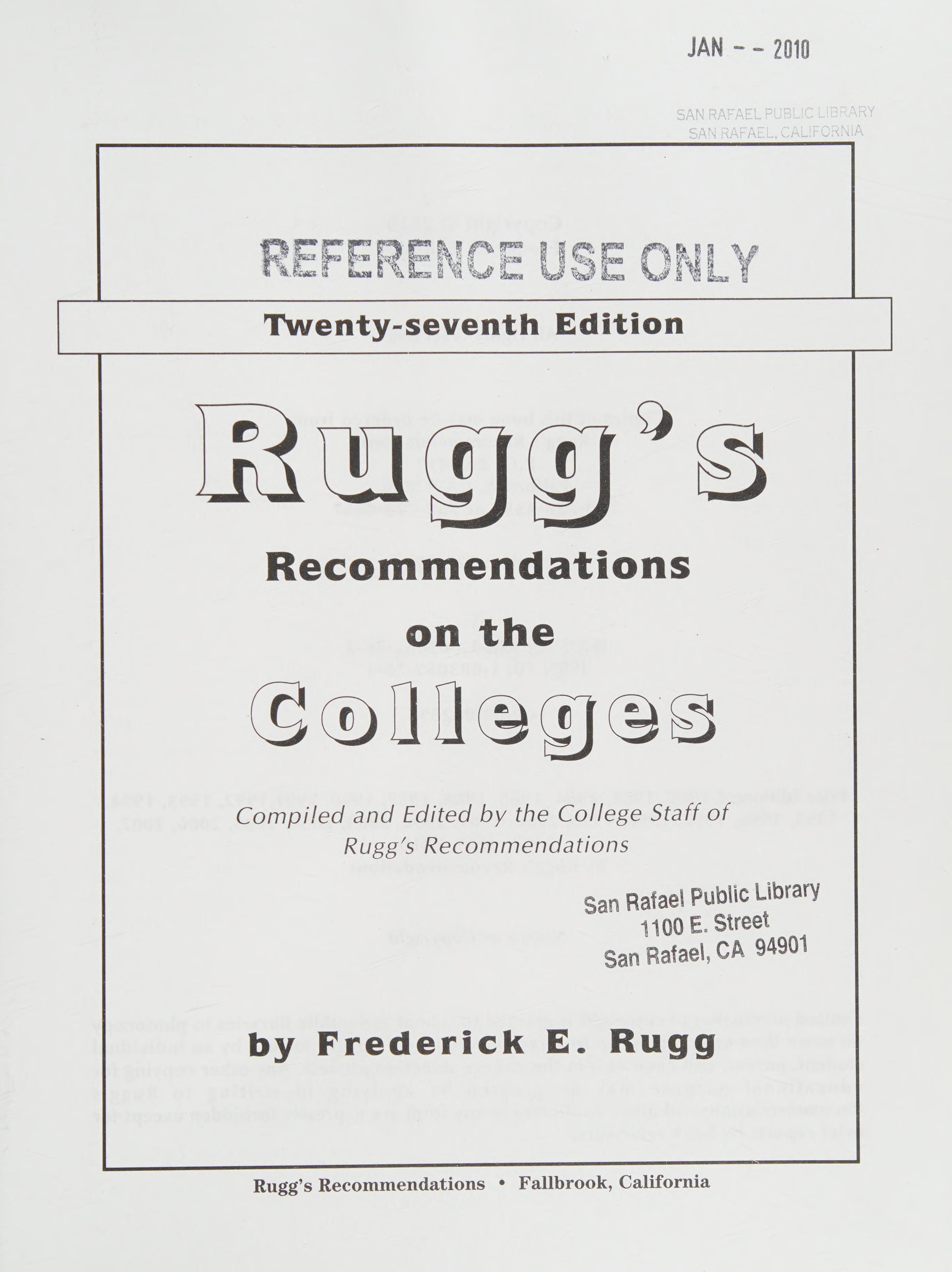 Rugg'S Recommendations On The Colleges, 27th Edition