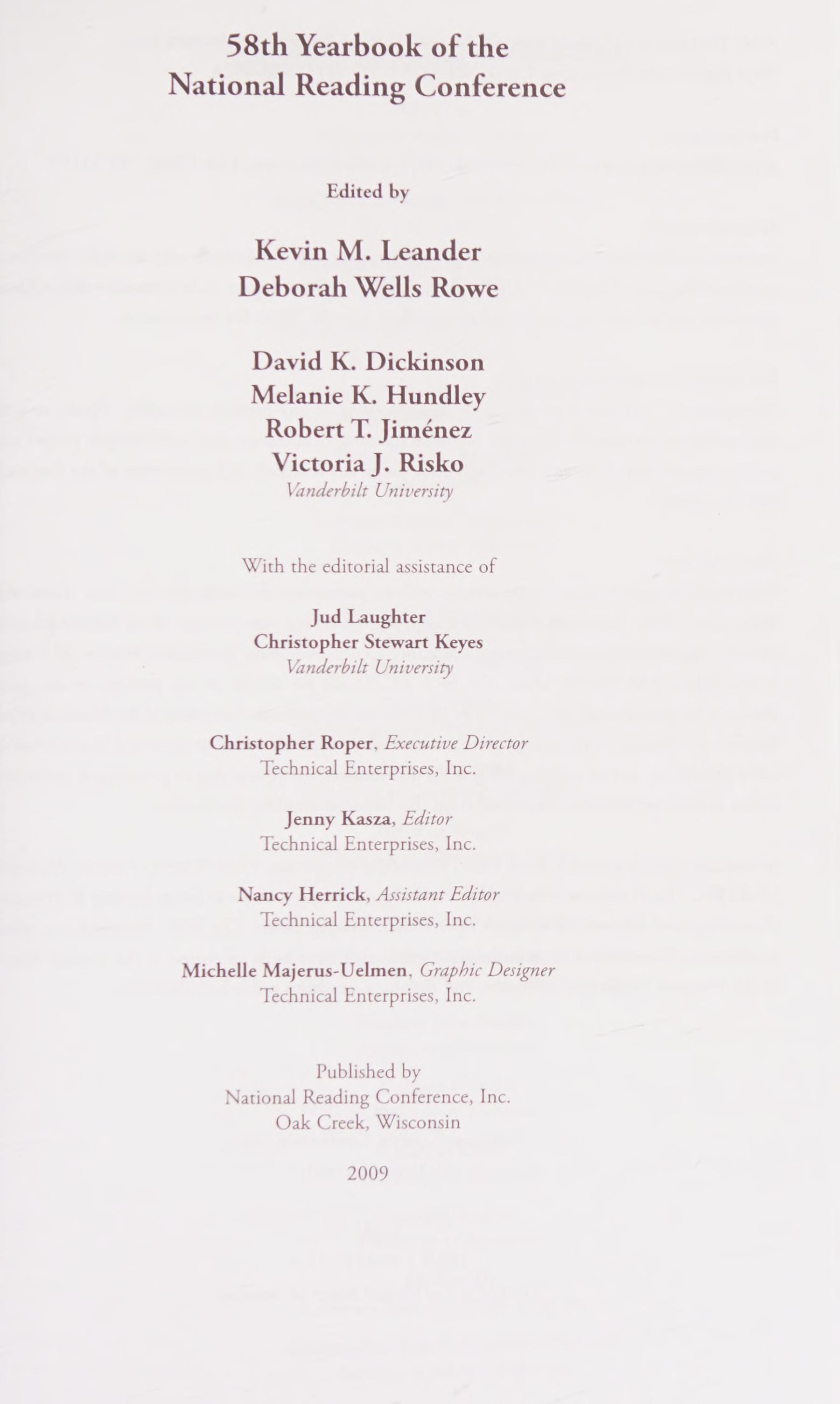 58th yearbook of the National Reading Conference