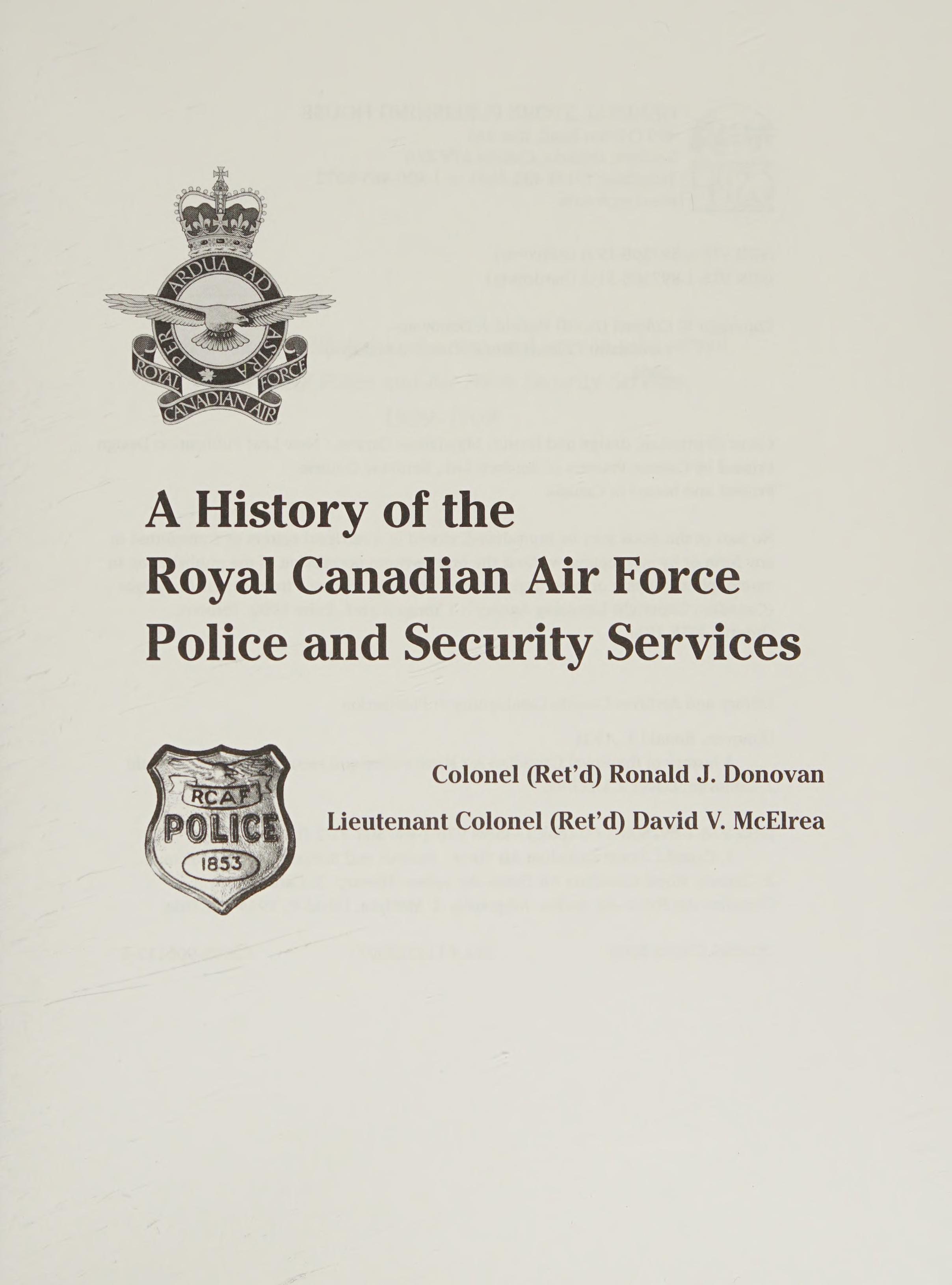 A History Of The Royal Canadian Air Force Police And Security Services