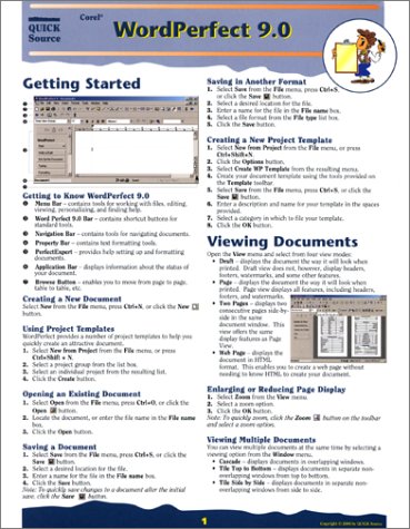 Corel Wordperfect 9.0 Quick Source Reference Guide