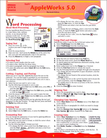Appleworks 5.0 Quick Source Reference Guide for Macintosh