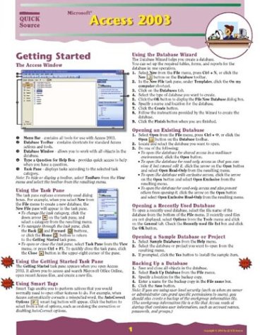 Microsoft Access 2003 Quick Source Reference Guide by Quick Source