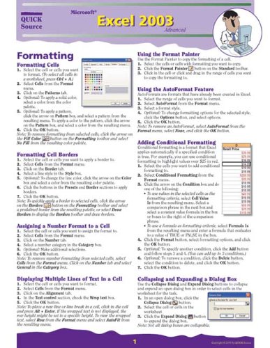 Microsoft Excel 2003 Advanced Quick Source Guide by Quick Source (2006) Pamphlet