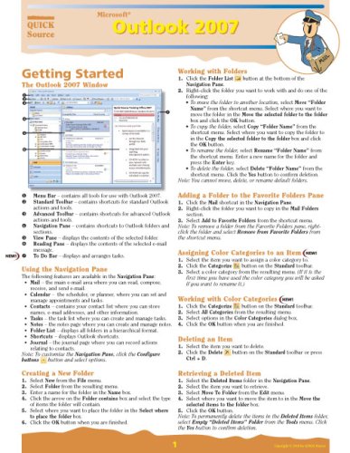 Microsoft Outlook 2007 Quick Source Reference Guide by Quick Source