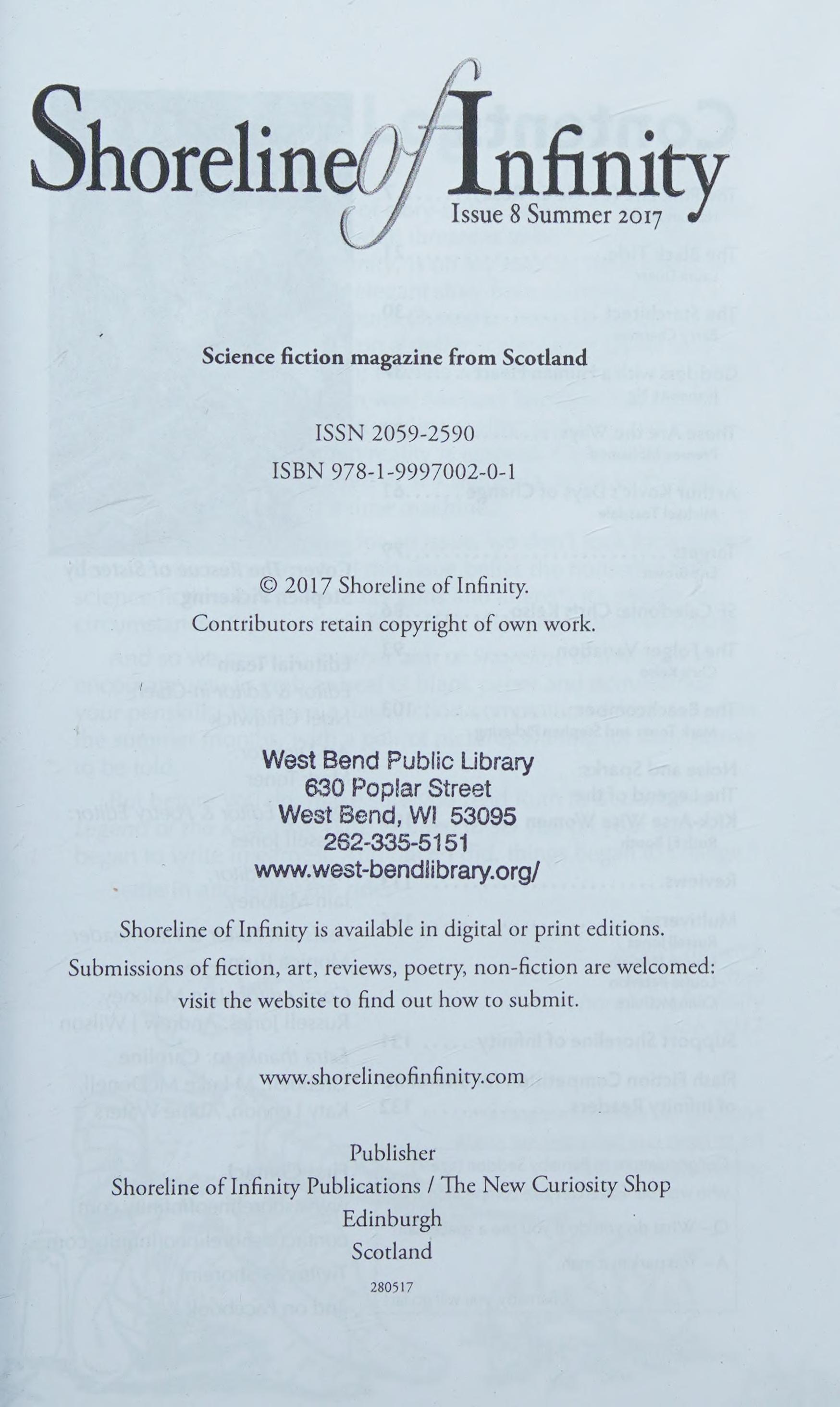 Shoreline Of Infinity 8: Science Fiction Magazine