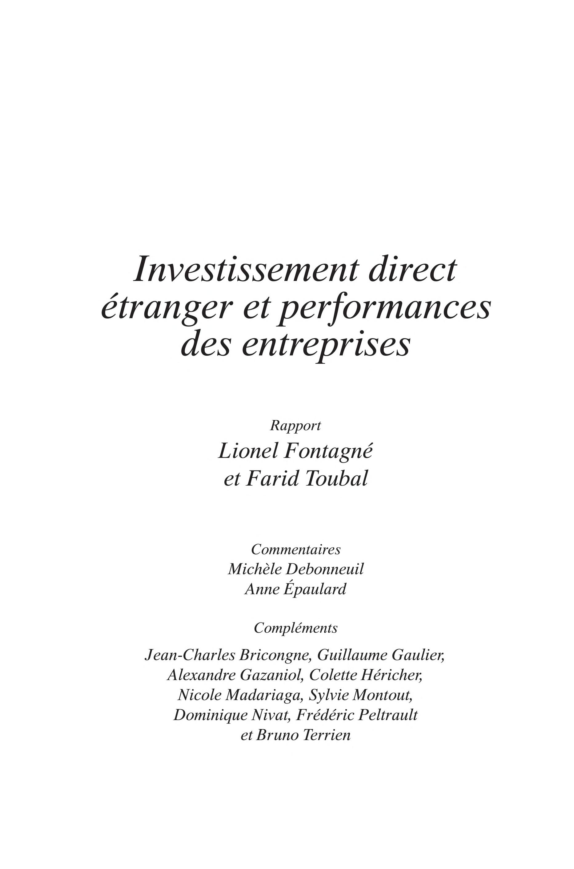 Investissement Direct Étranger Et Performances des Entreprises