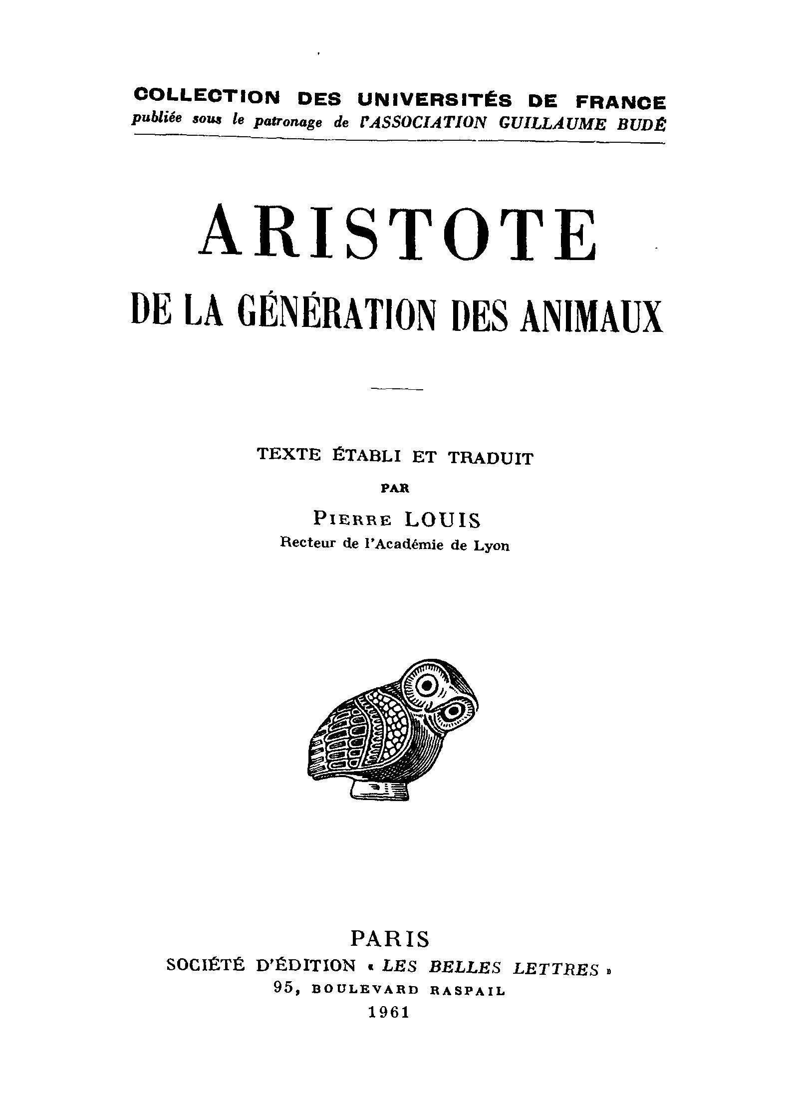 De la Génération des Animaux