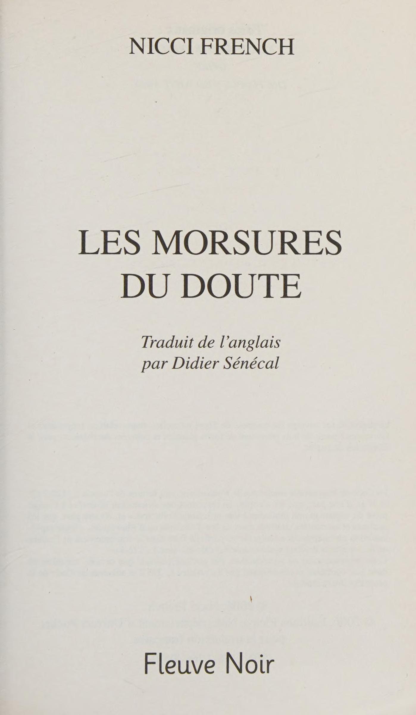 Les Morsures Du Doute French Edition