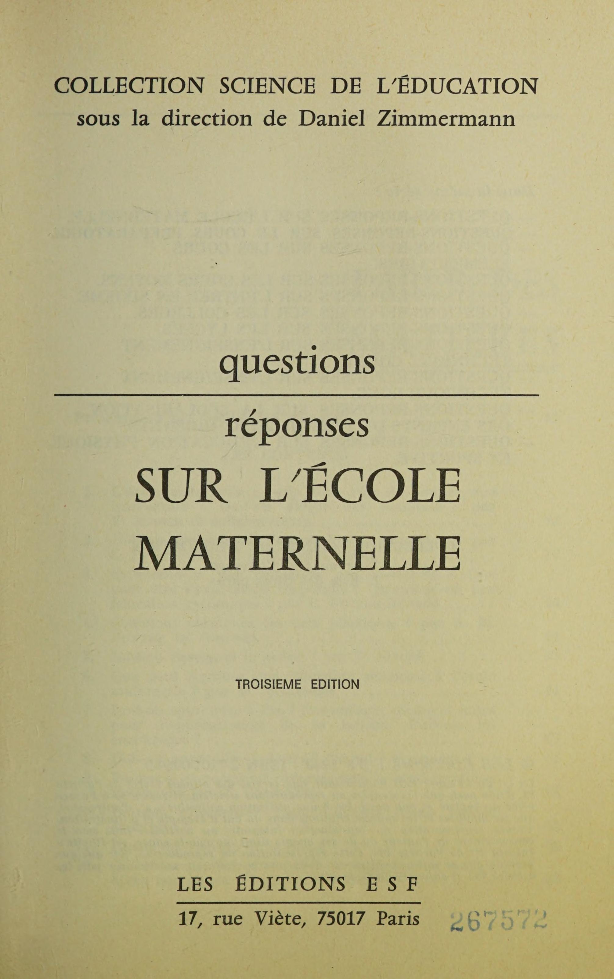 Questions, Réponses Sur L'École Maternelle