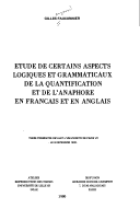 Etude de certains aspects logiques et grammaticaux de la quantification et de l'anaphore en francais et en anglais