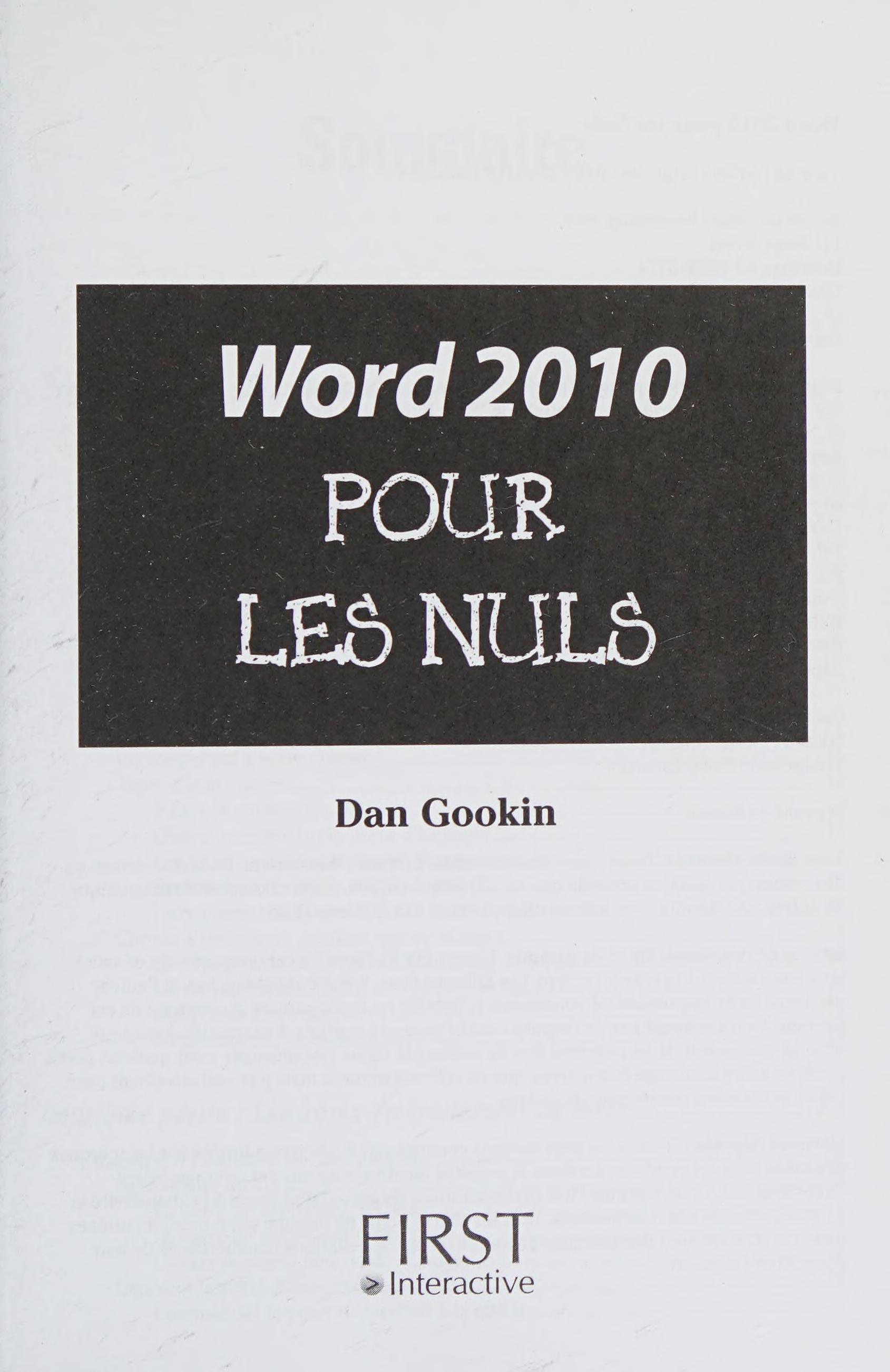 Word 2010 Poche Pour les Nuls