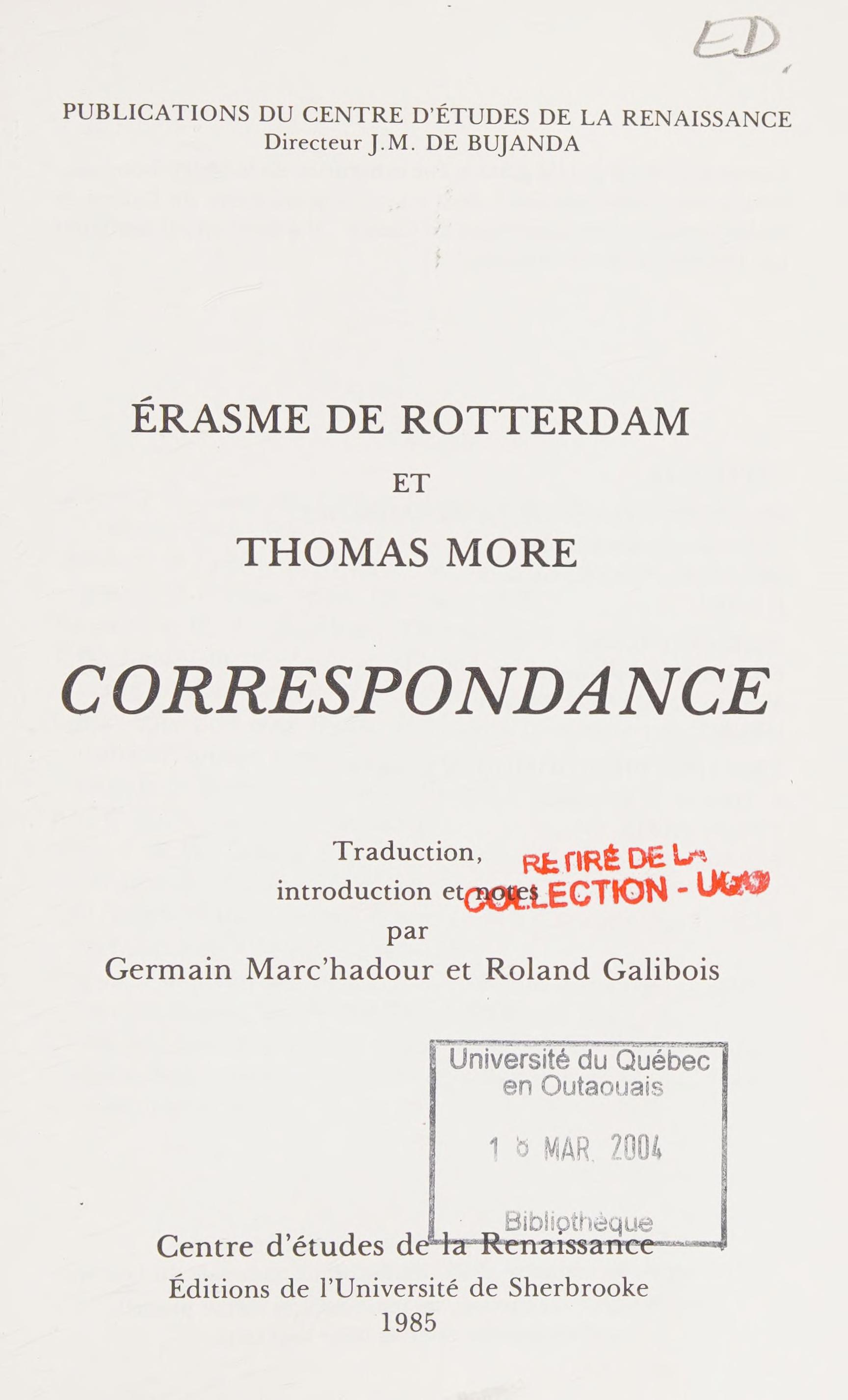 Erasme de Rotterdam Et Thomas More