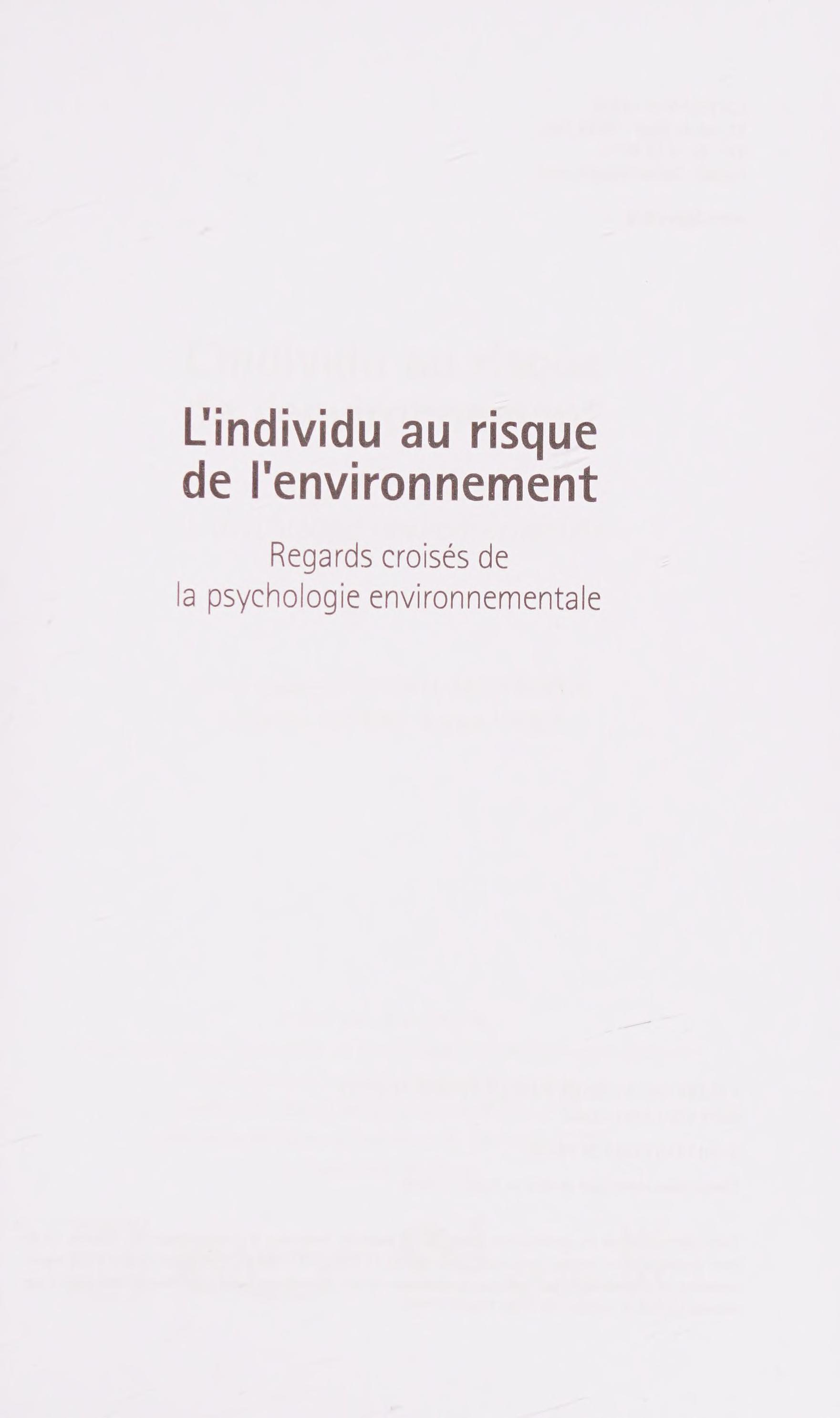 L individu au risque de l environnement