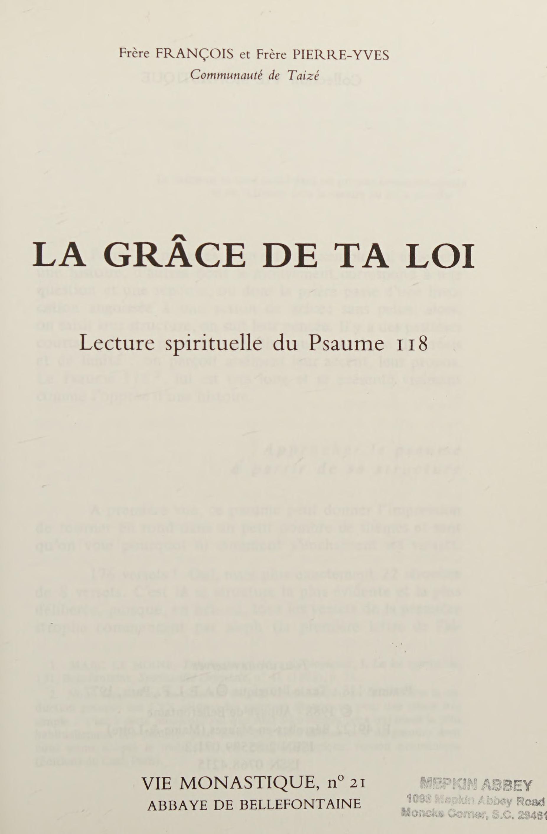 La Grâce De Ta Loi