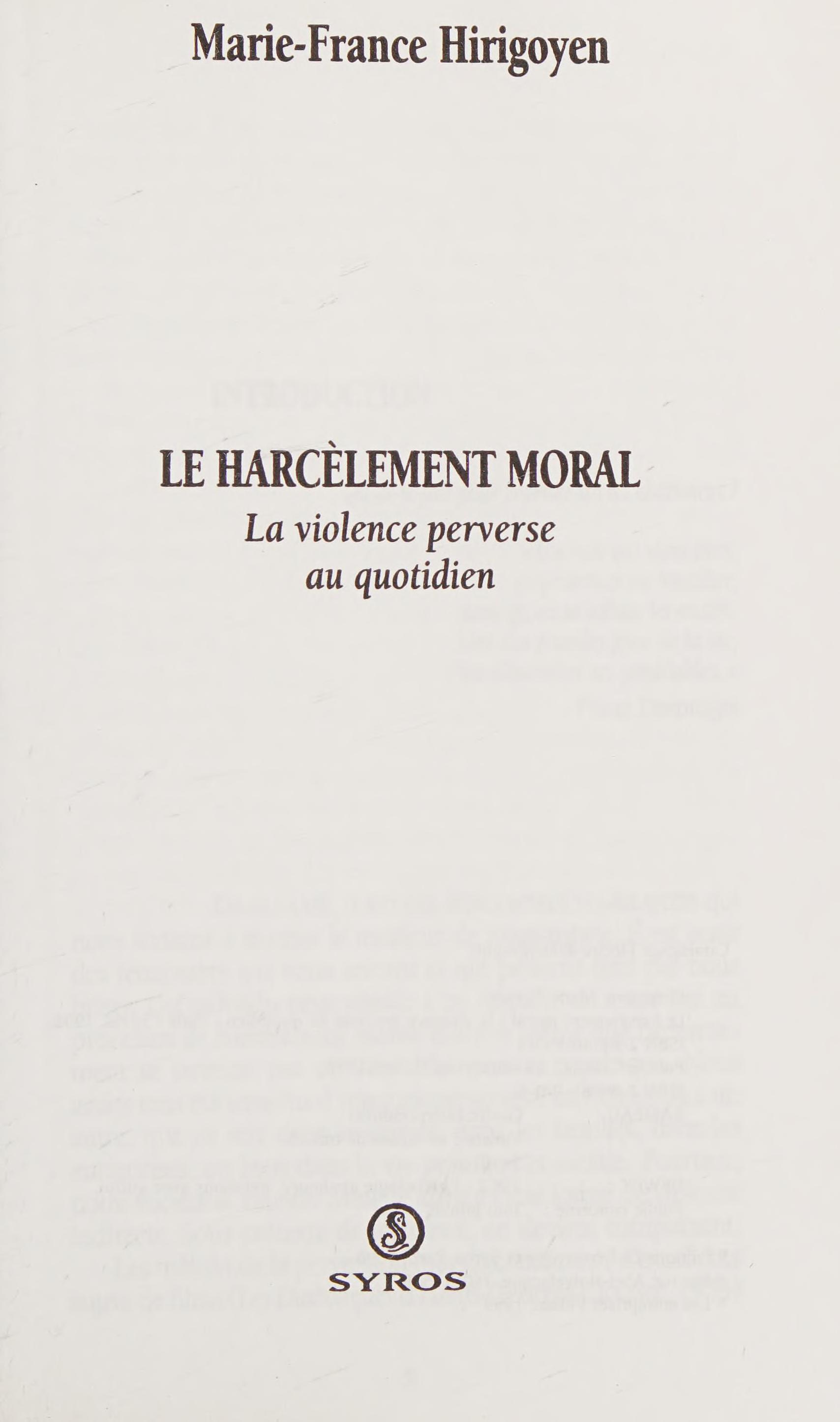 Le Harcelement moral